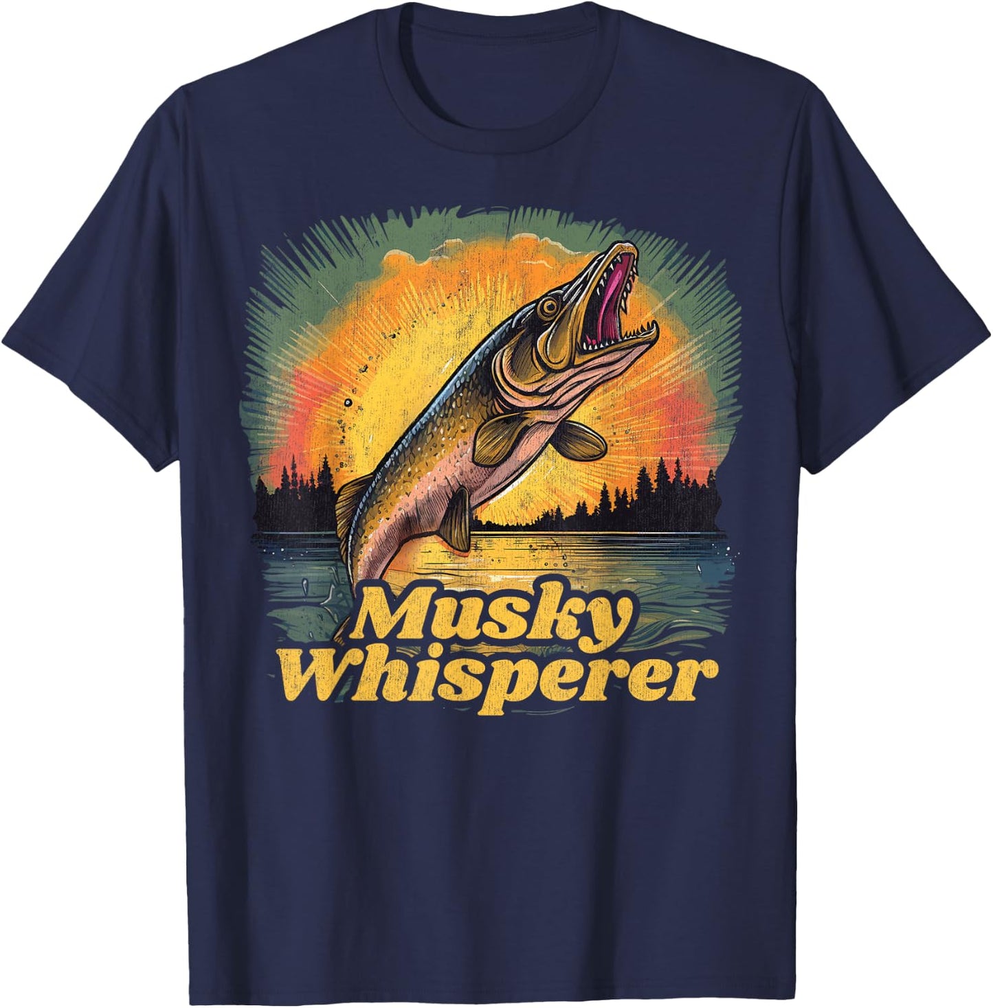 Musky Shirts and Musky Musky Fishing , -Adults, Women, Short Sleeve, , Black, Small T-Shirt - T-Shirt | Navy