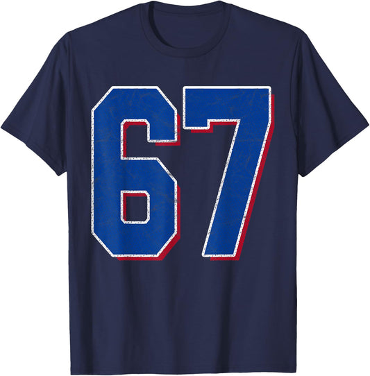 Number 67 Numbered Uniform Sports Team Jersey 67th Birthday T-Shirt - T-Shirt | Navy