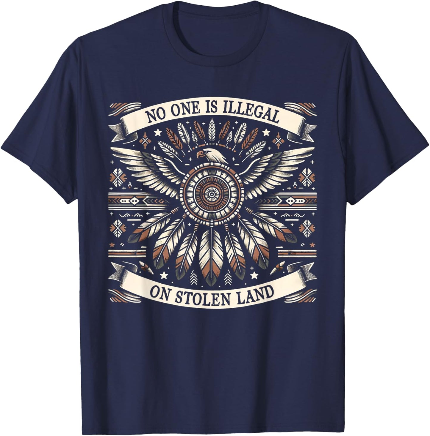 No One Is Illegal On Stolen Land Kids Native American T-Shirt - T-Shirt | Navy