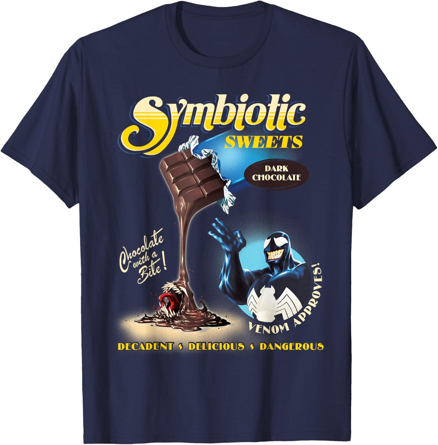 Marvel Venom Symbiotic Sweets Dark Chocolate with a Bite T-Shirt - T-Shirt | Navy