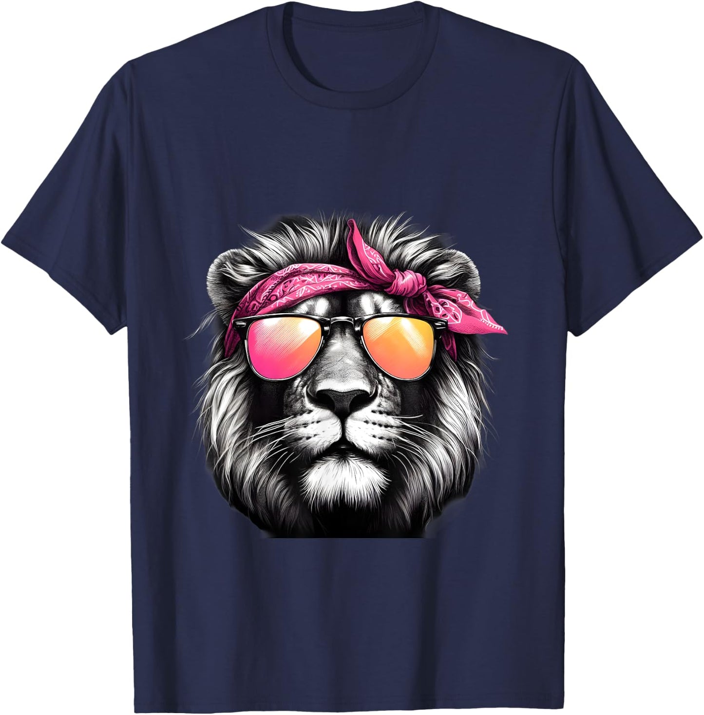 Lion Wearing A Pink Bandana Headband And Sunglasses T-Shirt - T-Shirt | Navy