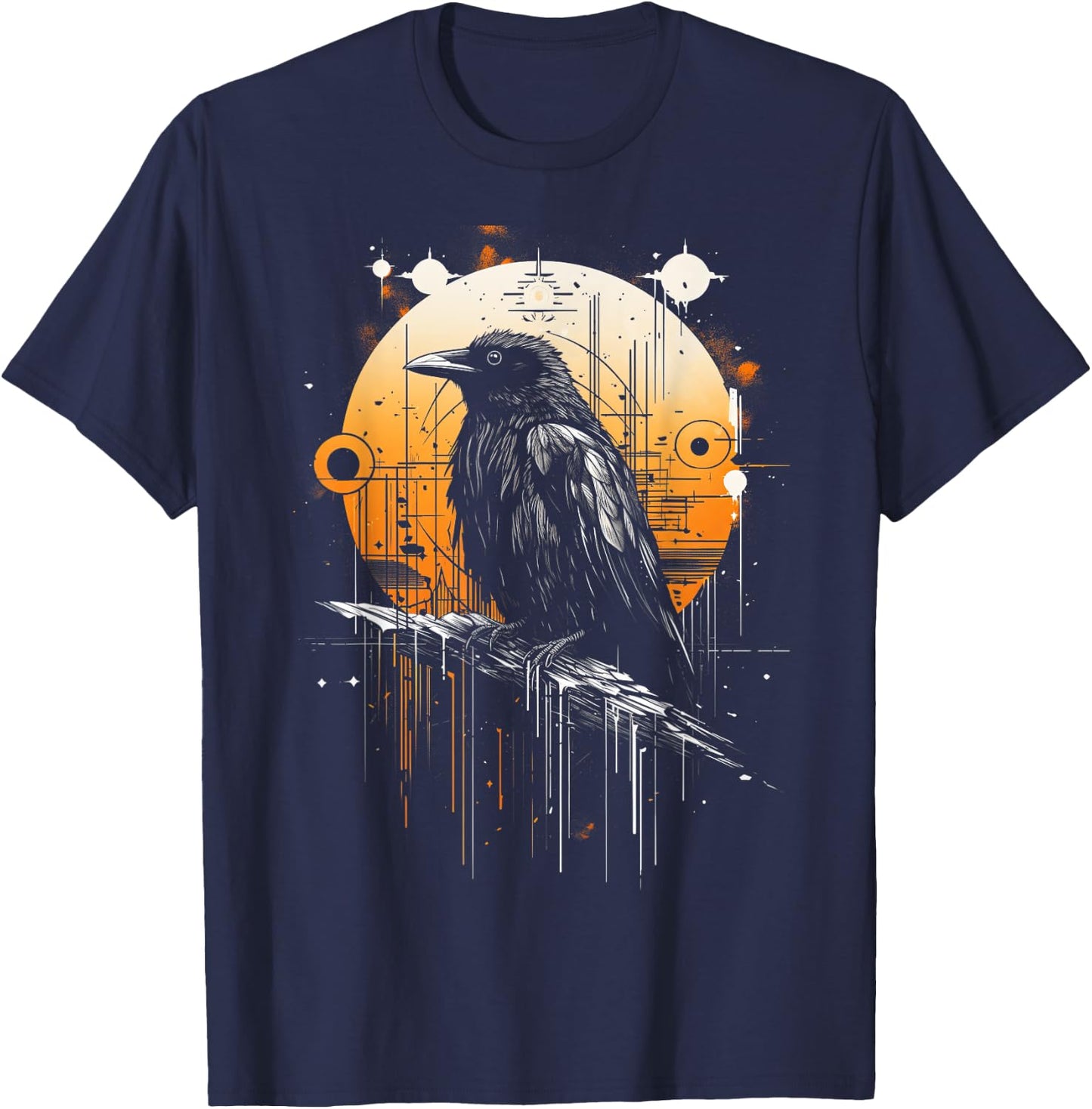 Raven Crow Dark Bird Witchcraft Omens Midnight T-Shirt - T-Shirt | Navy