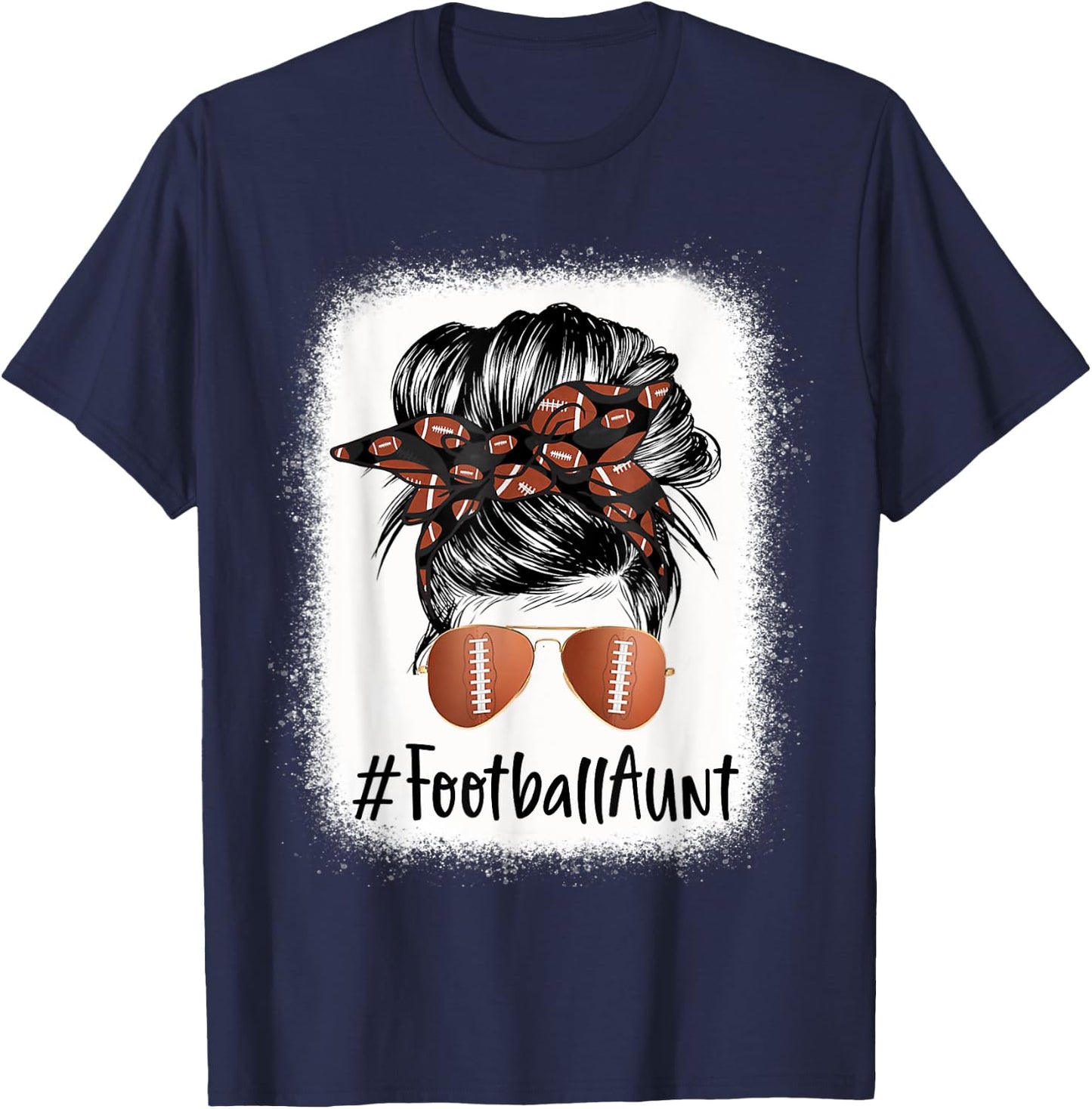 Bleached Football Aunt Life Messy Bun Mother's Day T-Shirt - T-Shirt | Navy