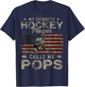 My Favorite Hockey Player Calls Me Pops Father's Day T-Shirt - T-Shirt | Navy
