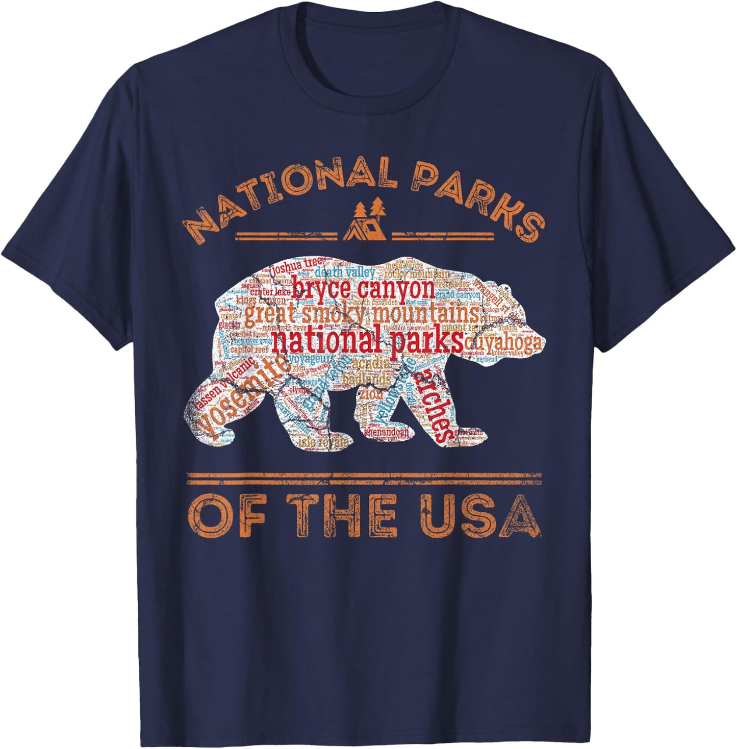 National Parks Bear Hiking Travel Camping Outdoors Retro USA T-Shirt - T-Shirt | Navy