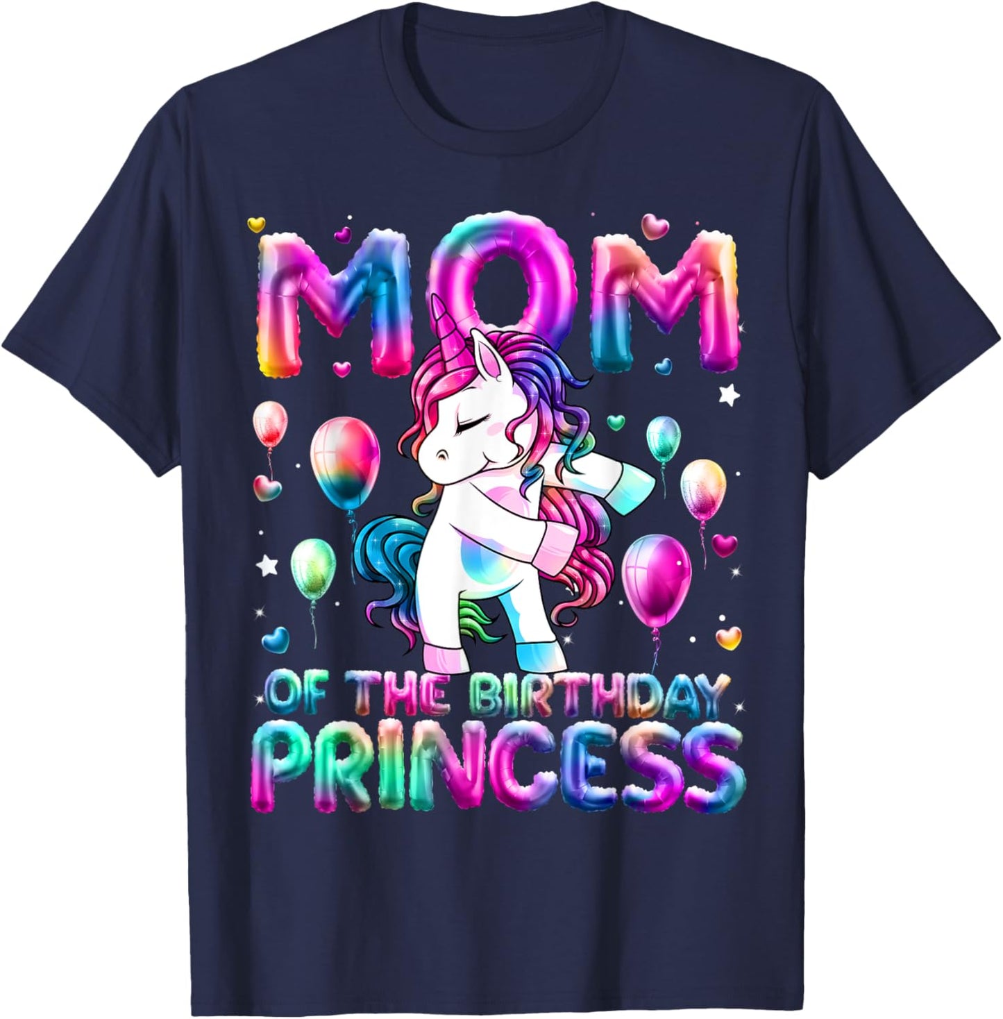 Mom of the Birthday Princess Girl Flossing Unicorn Mommy T-Shirt - T-Shirt | Navy