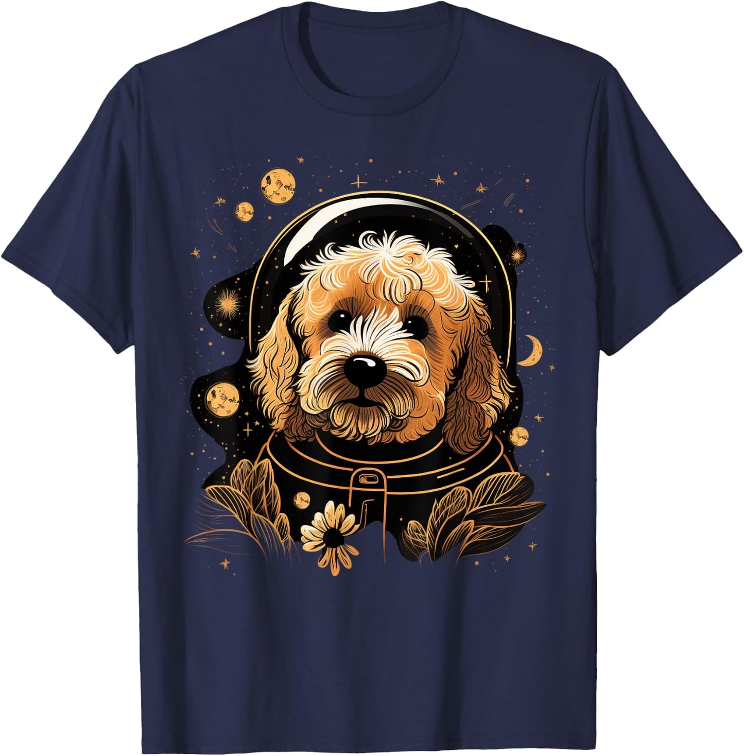 Outer Space Goldendoodle on Galaxy Astronaut Golden Doodle T-Shirt - T-Shirt | Navy