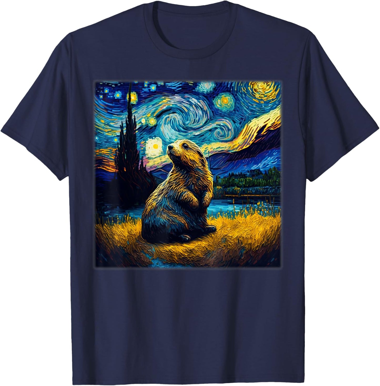 Surrealism Starry Night Marmot T-Shirt - T-Shirt | Navy
