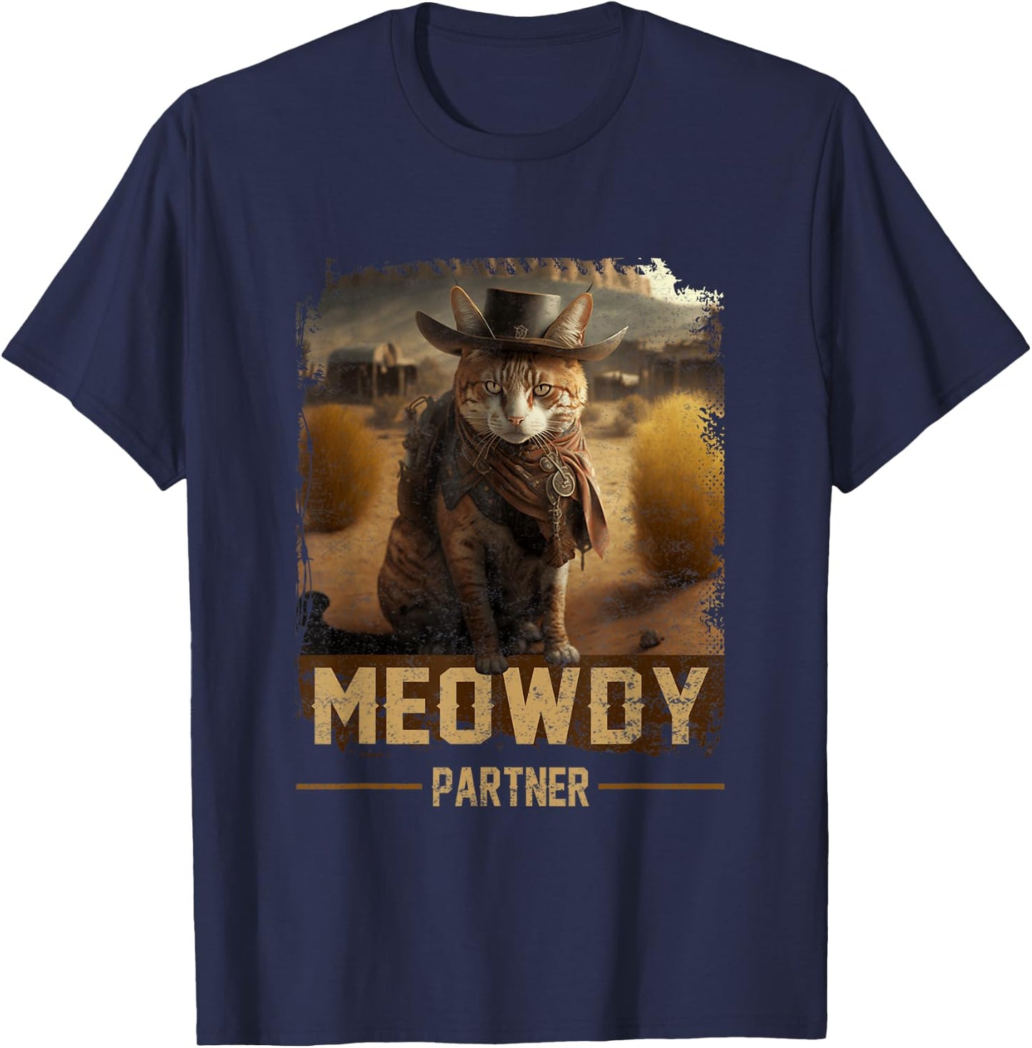 Meowdy Partner Country Music Cat Cowboy Hat Western Cat T-Shirt - T-Shirt | Navy
