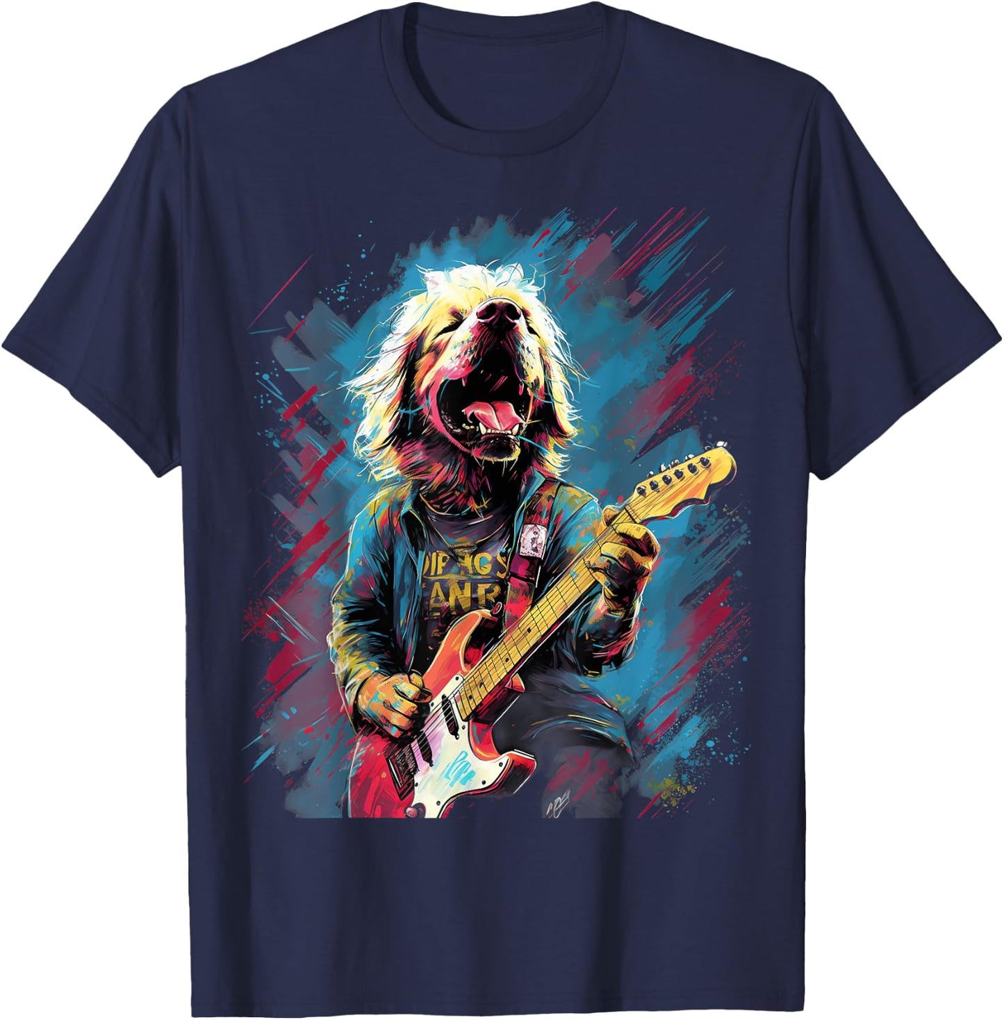 Rock Guitar Labrador Retriever Dog Guitarist Men Women Girls Kids T-Shirt - T-Shirt | Navy