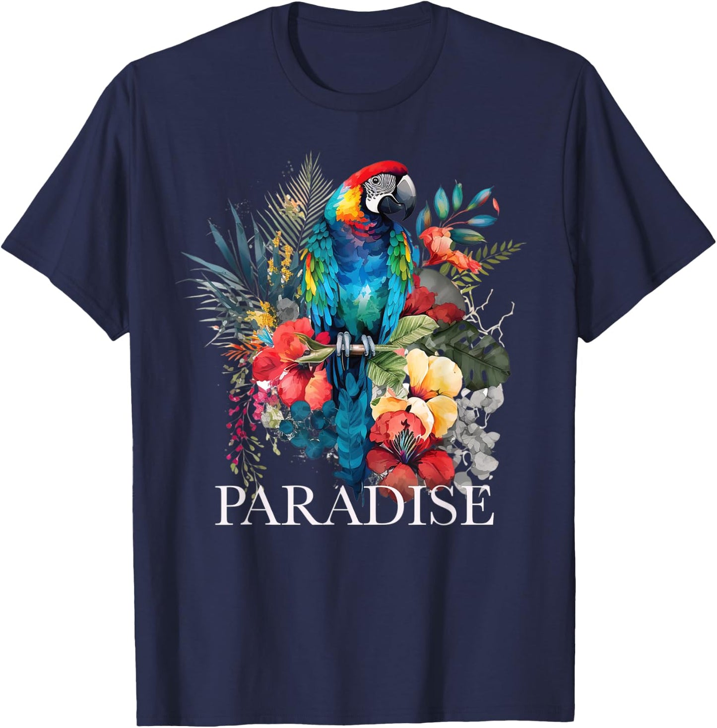 Paradise Parrot Tropical Bird Vacation Beach Flower Hawaiian Women Kids T-Shirt - T-Shirt | Navy