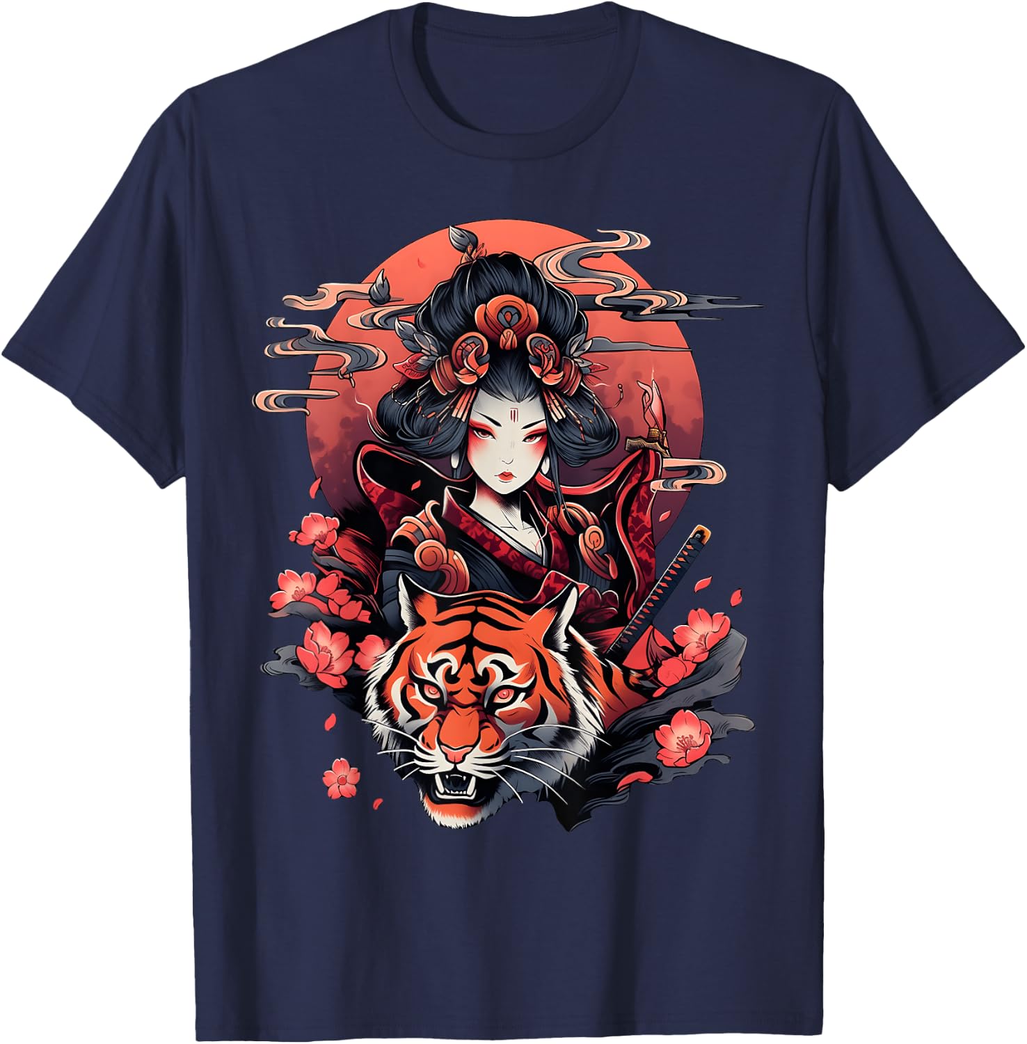 Showcase Your Love for Japanese Culture Geisha and Tiger T-Shirt - T-Shirt | Navy
