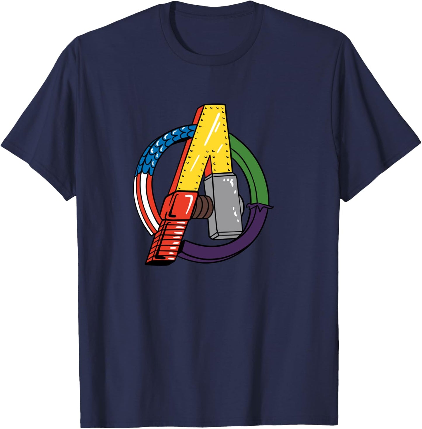 Amazon Essentials Marvel Avengers Multi Hero Logo Collage T-Shirt - T-Shirt | Navy