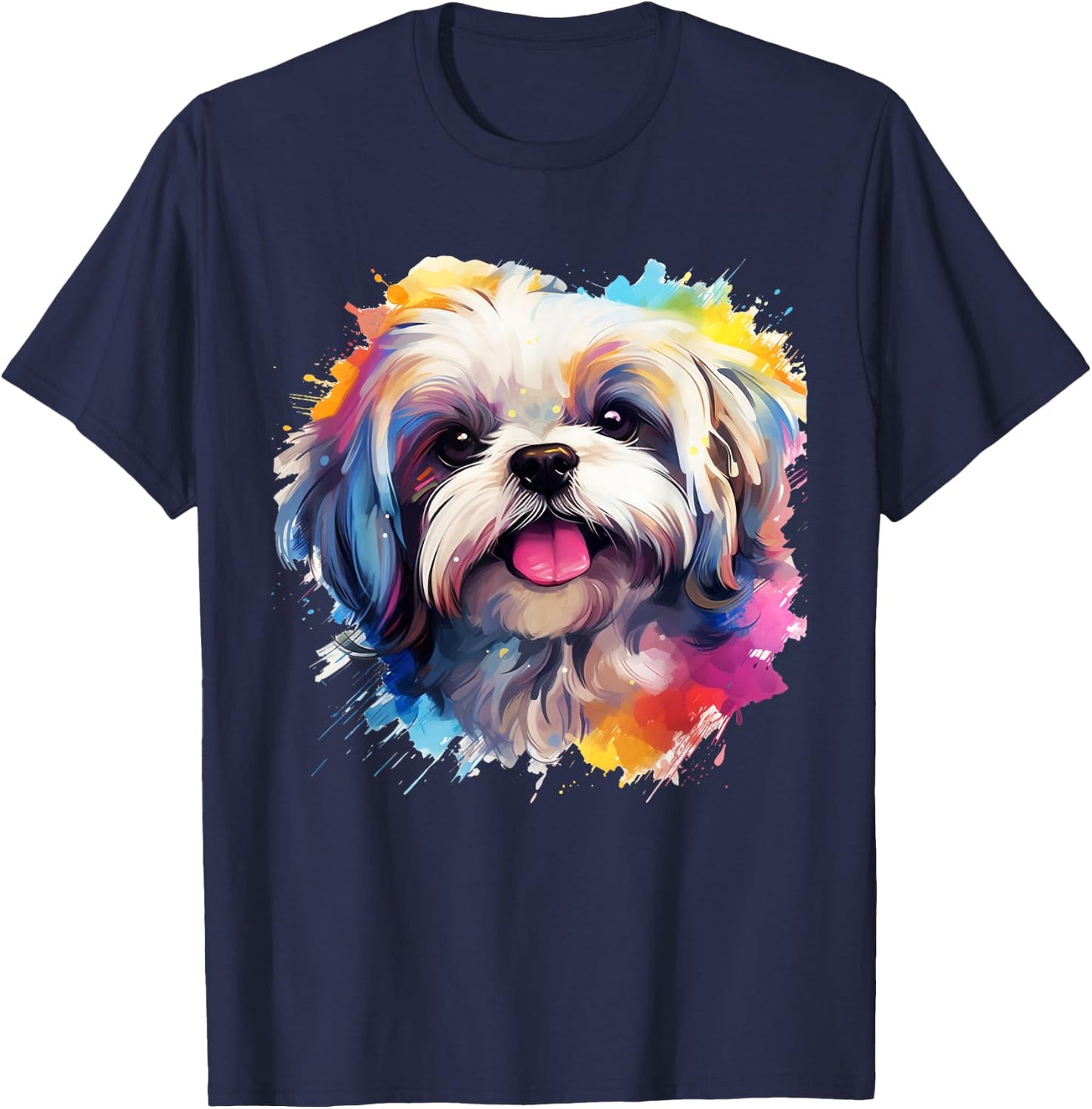 Shih-Tzu Portrait | Portrait Colour Artwork T-Shirt - T-Shirt | Navy
