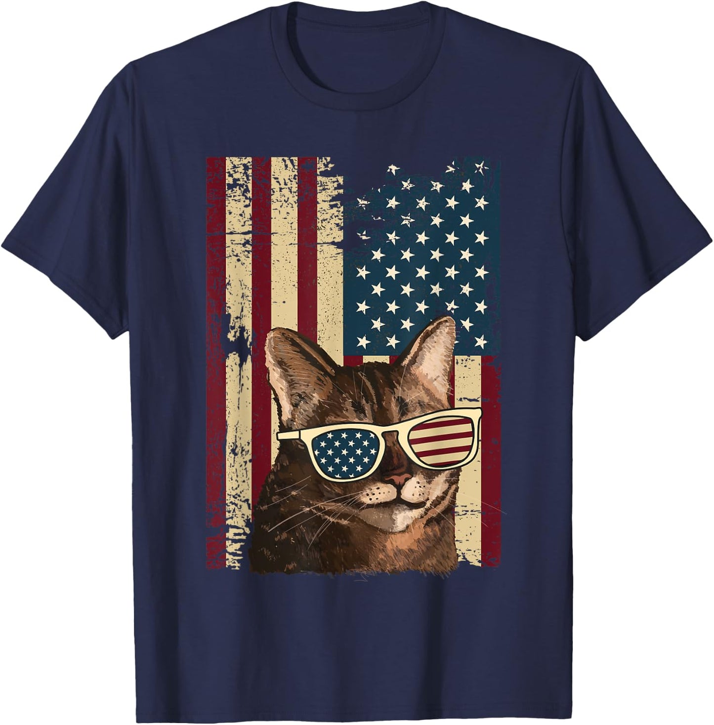 Cat 4th of July Meowica Merica Men USA American Flag T-Shirt - T-Shirt | Navy
