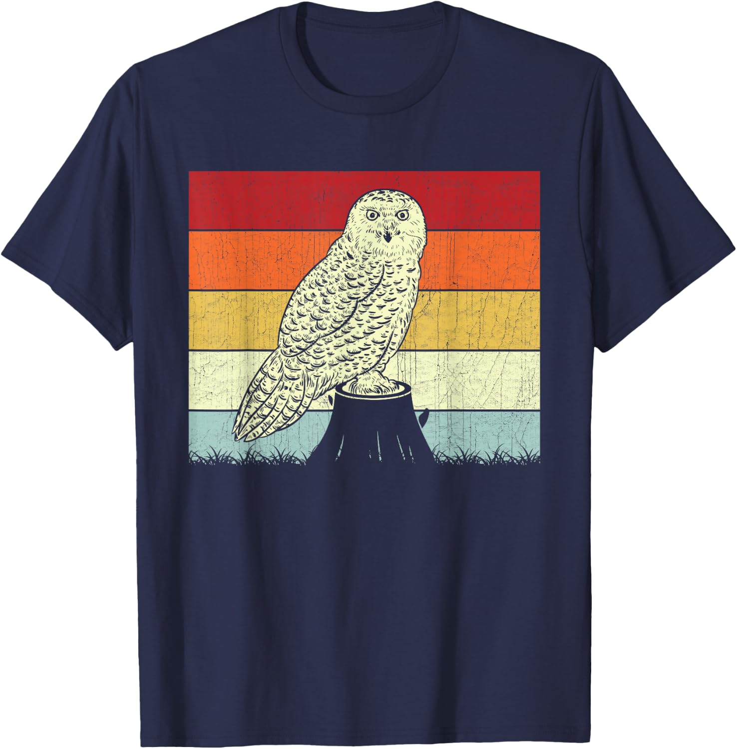 Snowy Owl Lovers Boys Girls Vintage Snowy Owl Design Retro T-Shirt - T-Shirt | Navy