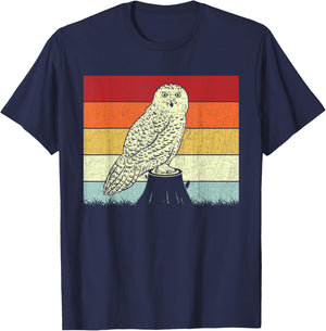 Snowy Owl Lovers Boys Girls Vintage Snowy Owl Design Retro T-Shirt - T-Shirt | Navy
