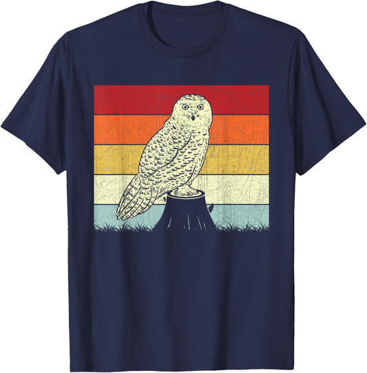Snowy Owl Lovers Boys Girls Vintage Snowy Owl Design Retro T-Shirt - T-Shirt | Navy