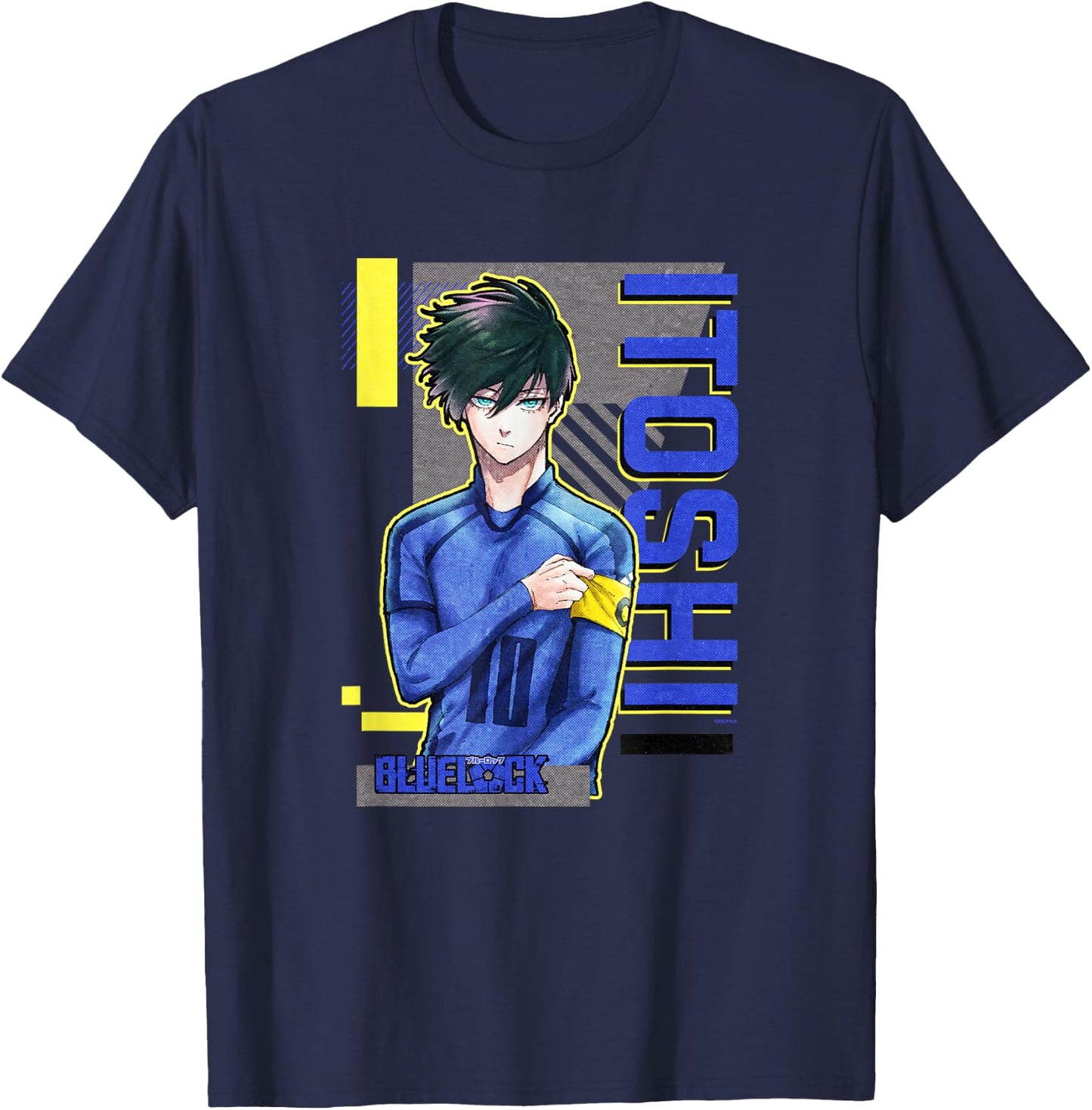 Blue Lock Rin Itoshi The Captain Big Chest Neon Portrait T-Shirt - T-Shirt | Navy