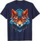 Fox Mandala Blue Eyes Animal Art Fox T-Shirt - T-Shirt | Navy