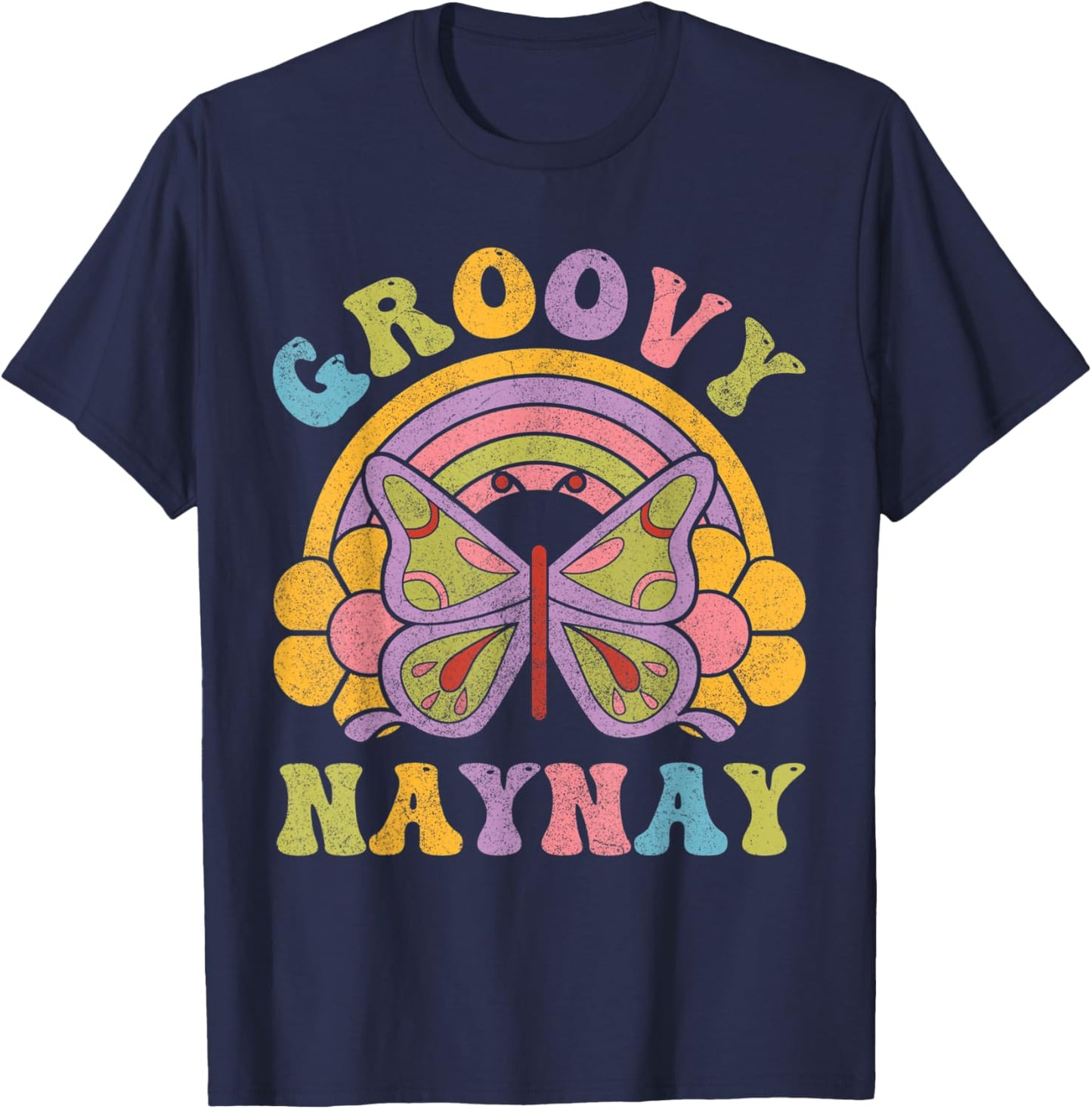 80s 70s Shirts , Grandma Groovy Naynay Butterfly T-Shirt - T-Shirt | Navy