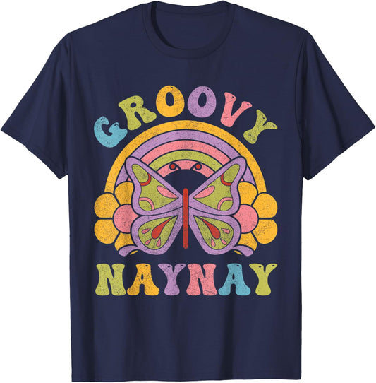80s 70s Shirts , Grandma Groovy Naynay Butterfly T-Shirt - T-Shirt | Navy