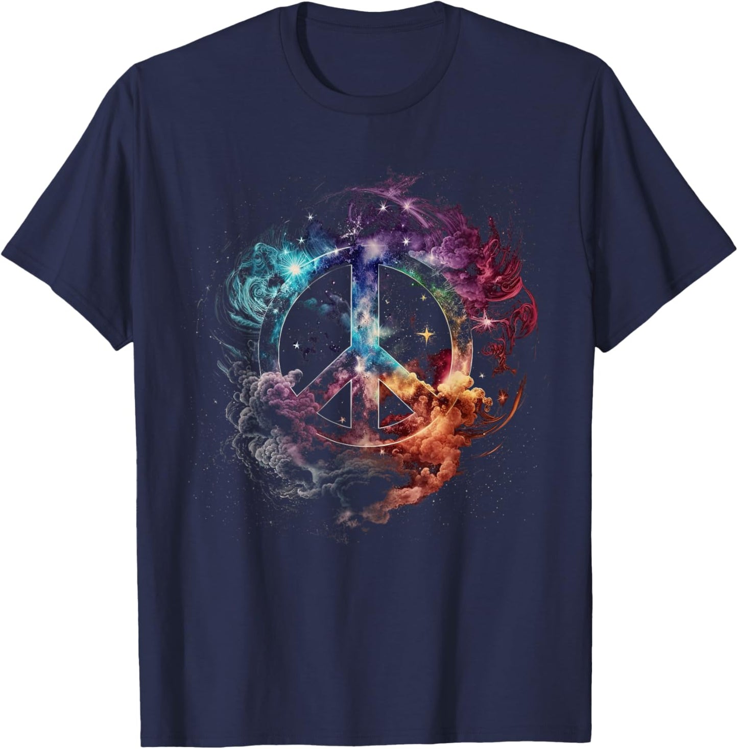 Peace sign of freedom hippie flower child space science T-Shirt - T-Shirt | Navy