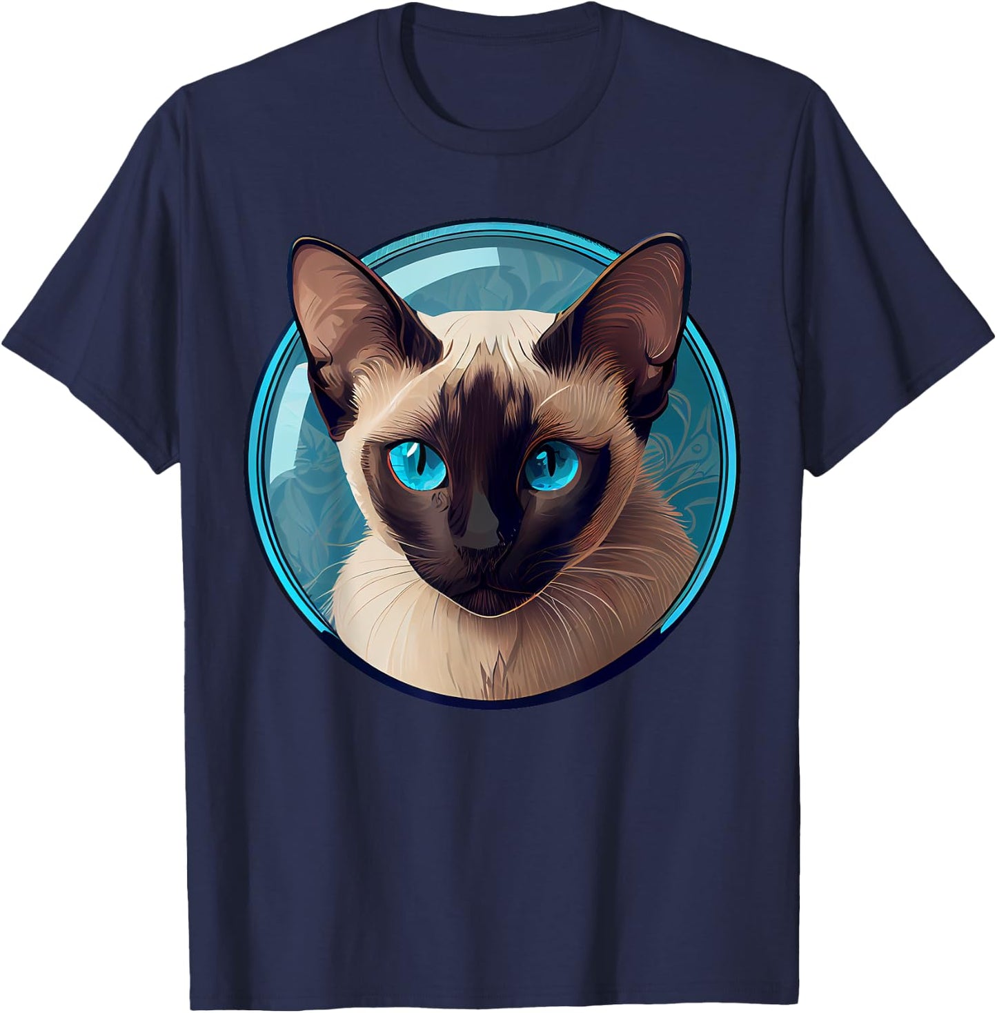 Siamese Cat | Blue-Eyed Siamese Sealing Point Men Women T-Shirt - T-Shirt | Navy