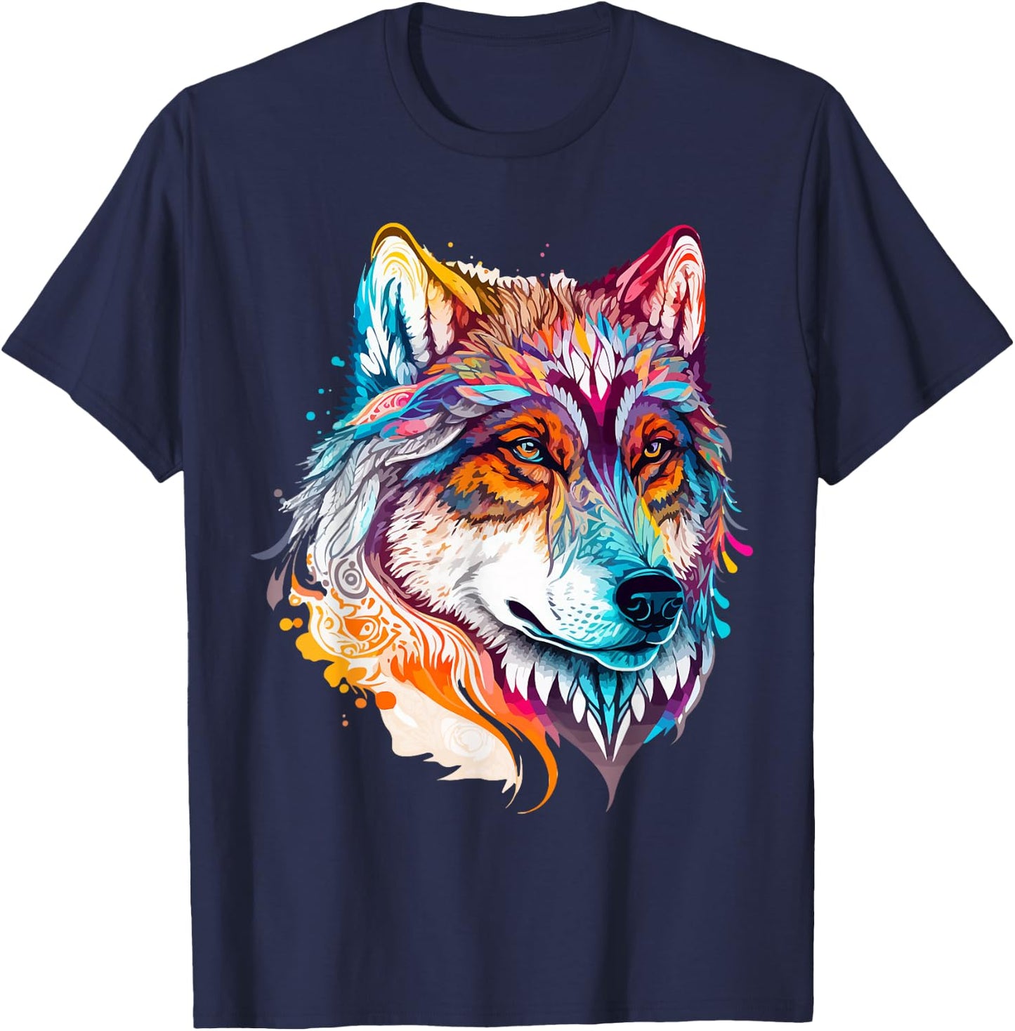 Colorful Wolf Portrait Pop Art T-Shirt - T-Shirt | Navy