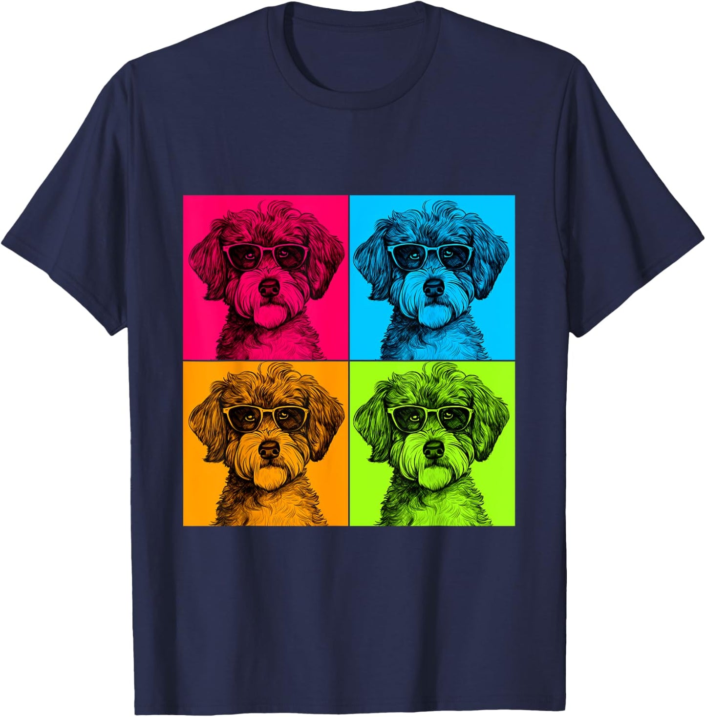 Schnoodle Dog Pop Art Design Illustration Colorful Men Women Girls Kids T-Shirt - T-Shirt | Navy