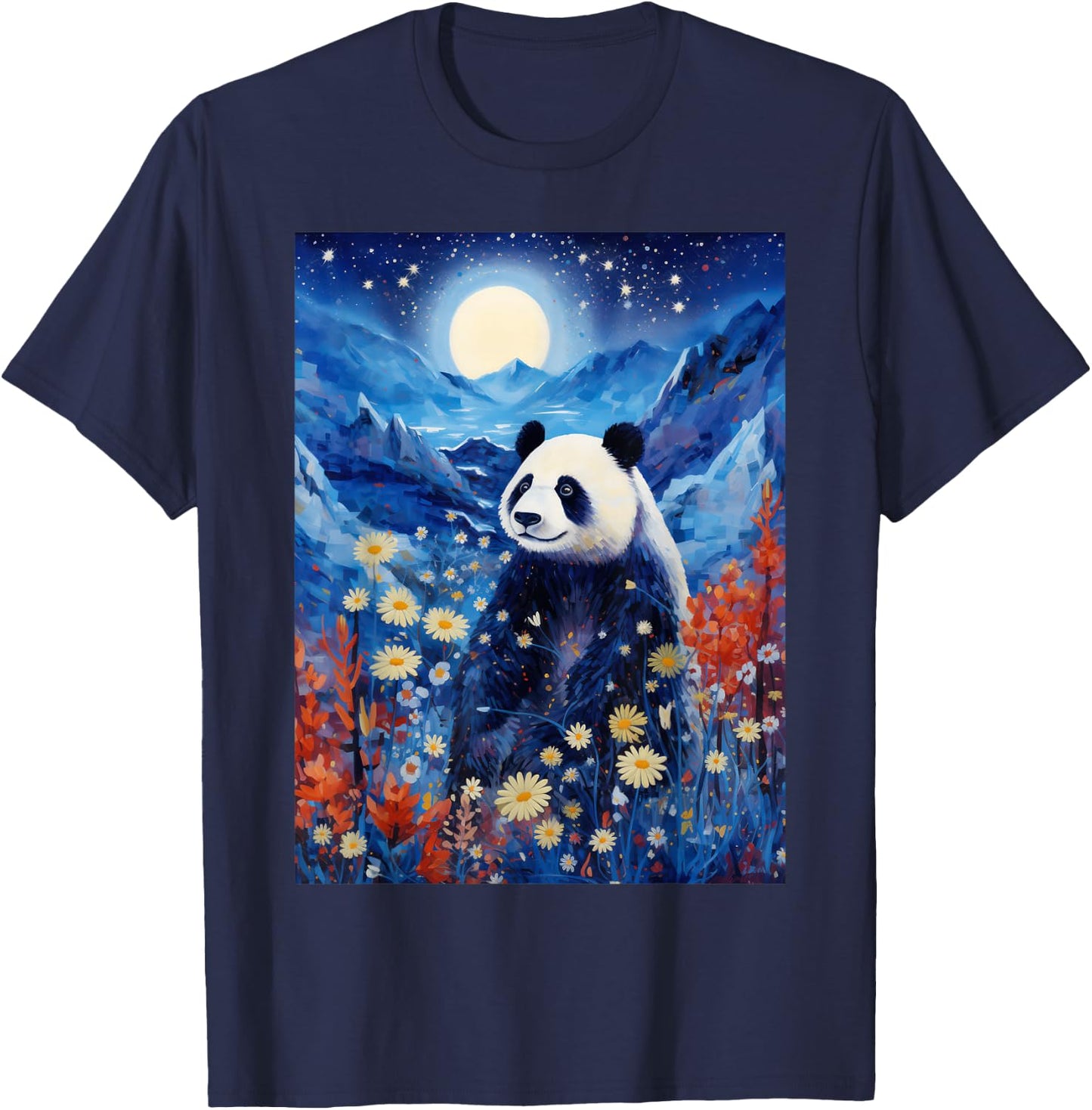 Panda Starry Night Van Gogh Style Graphic T-Shirt - T-Shirt | Navy