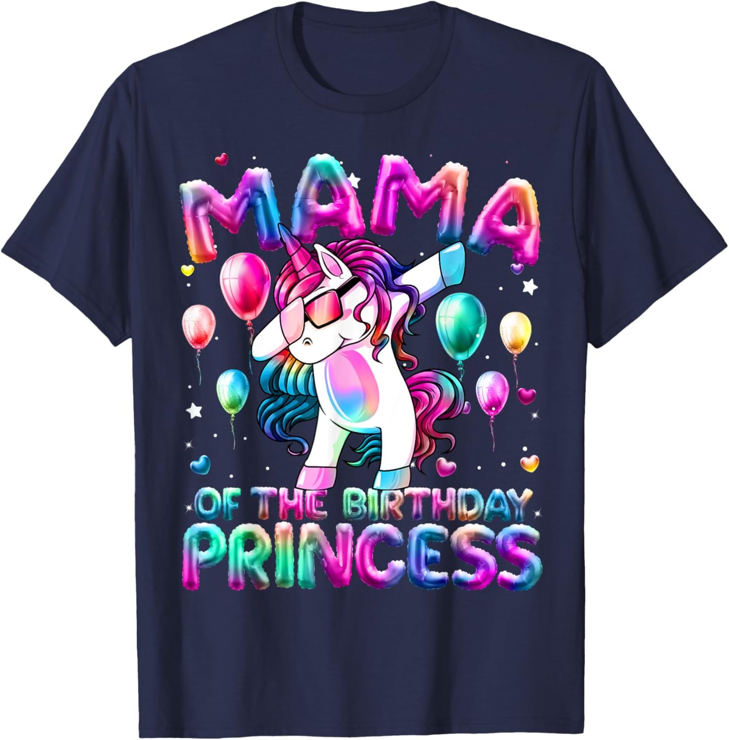 Mama of the Birthday Princess Girl Dabbing Unicorn Mom T-Shirt - T-Shirt | Navy