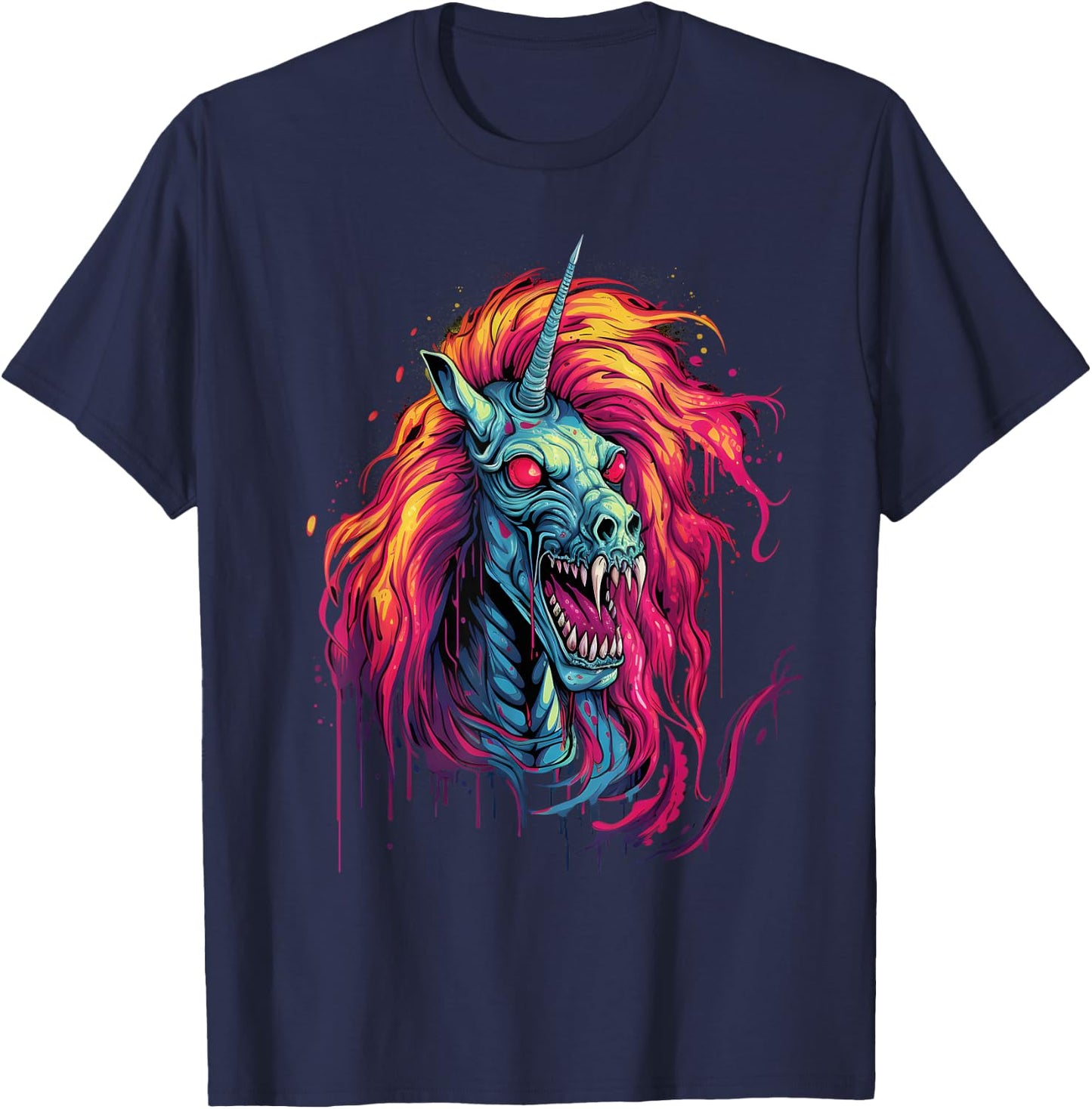 Halloween Zombie Unicorn Skull Colorful Halloween Graphic T-Shirt - T-Shirt | Navy