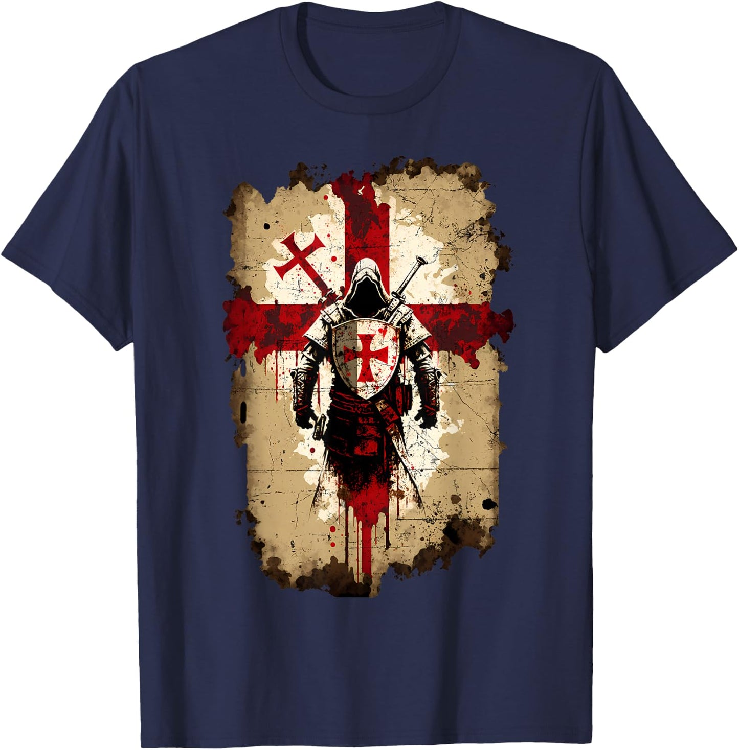 Knights Templar Crusader Cross Soldier of Christ Flag T-Shirt - T-Shirt | Navy