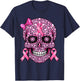 Sugar Skull Pink Ribbon Breast Cancer Awareness Girls Women T-Shirt - T-Shirt | Navy