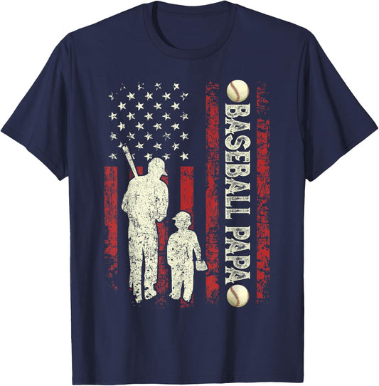 Father's Day Baseball Papa USA Flag Gifts Dad Men Baseball T-Shirt - T-Shirt | Navy