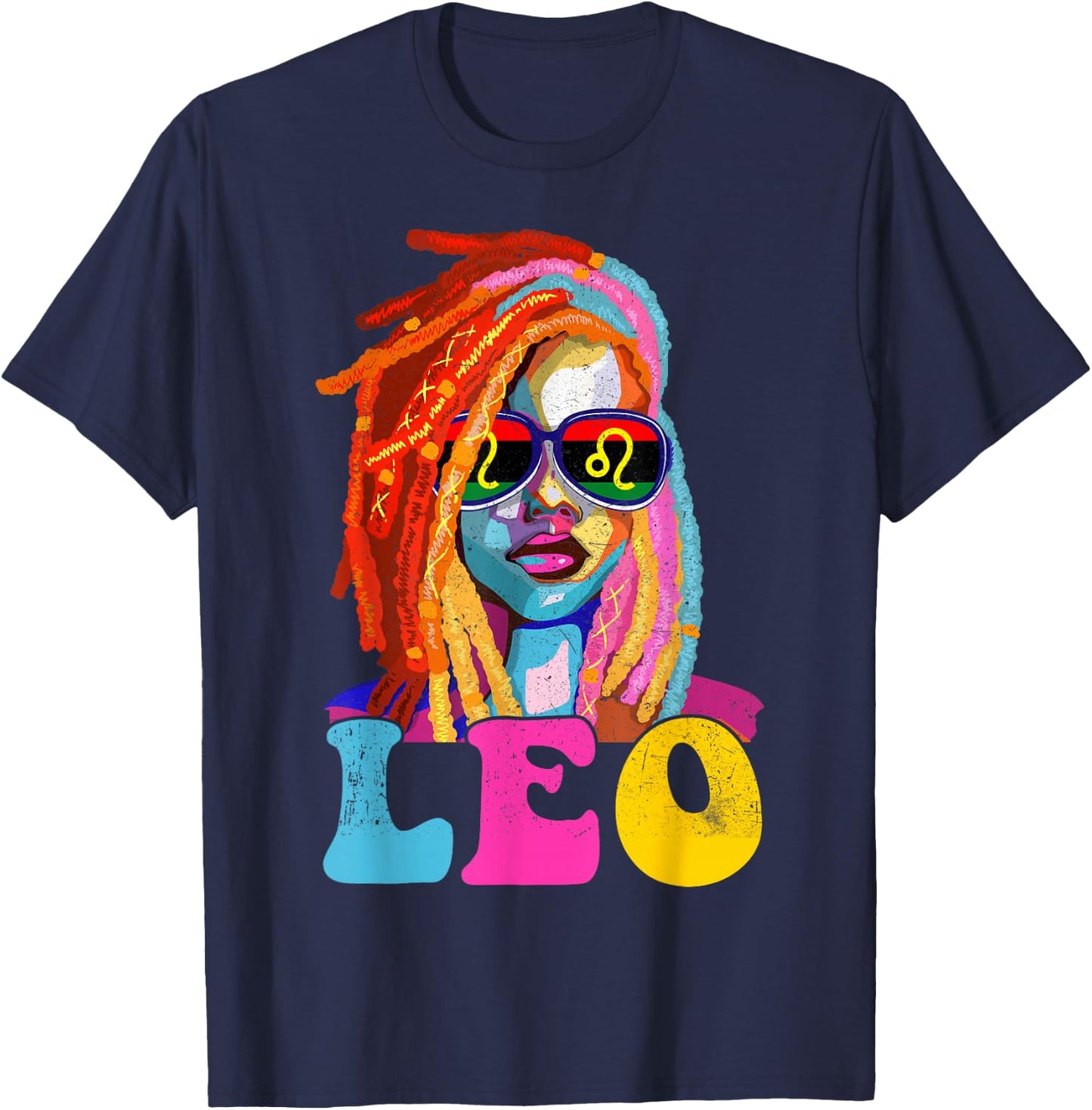 Leo Queen African American Loc'd Women Zodiac Sign T-Shirt - T-Shirt | Navy