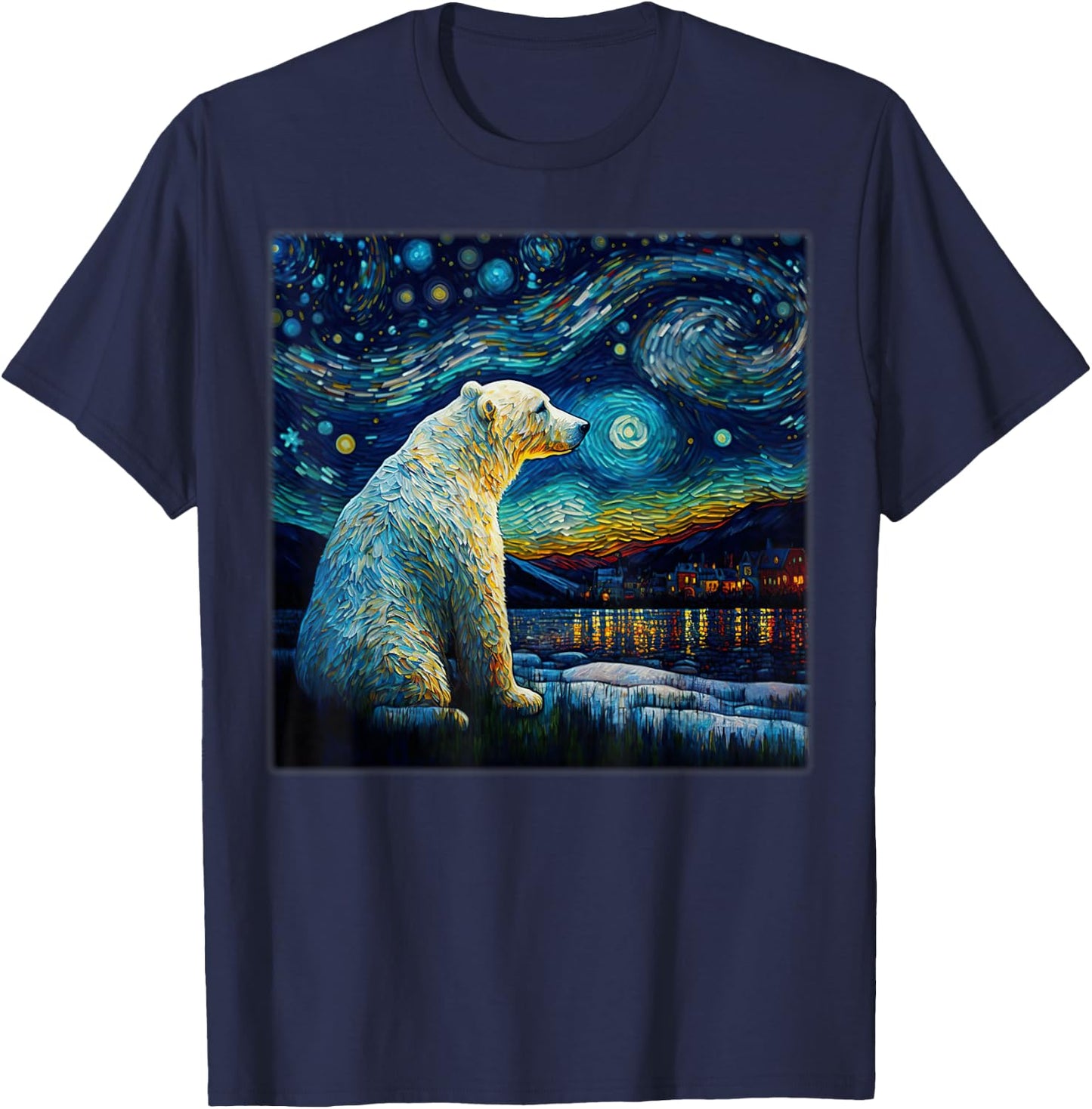 Surrealism Starry Night Polar Bear T-Shirt - T-Shirt | Navy