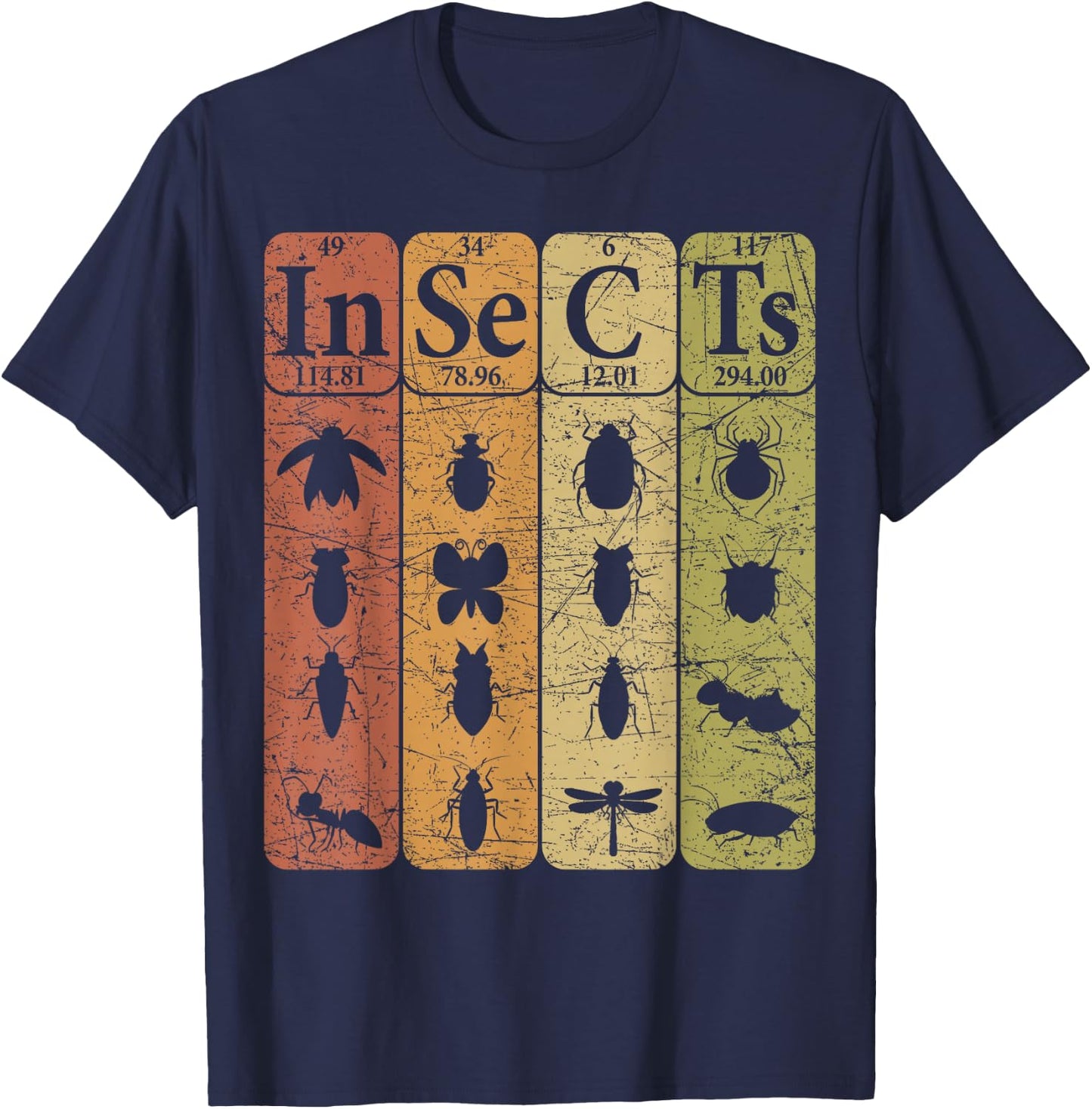 Insects Periodic Table Elements Entomologist Retro Bugs T-Shirt - T-Shirt | Navy