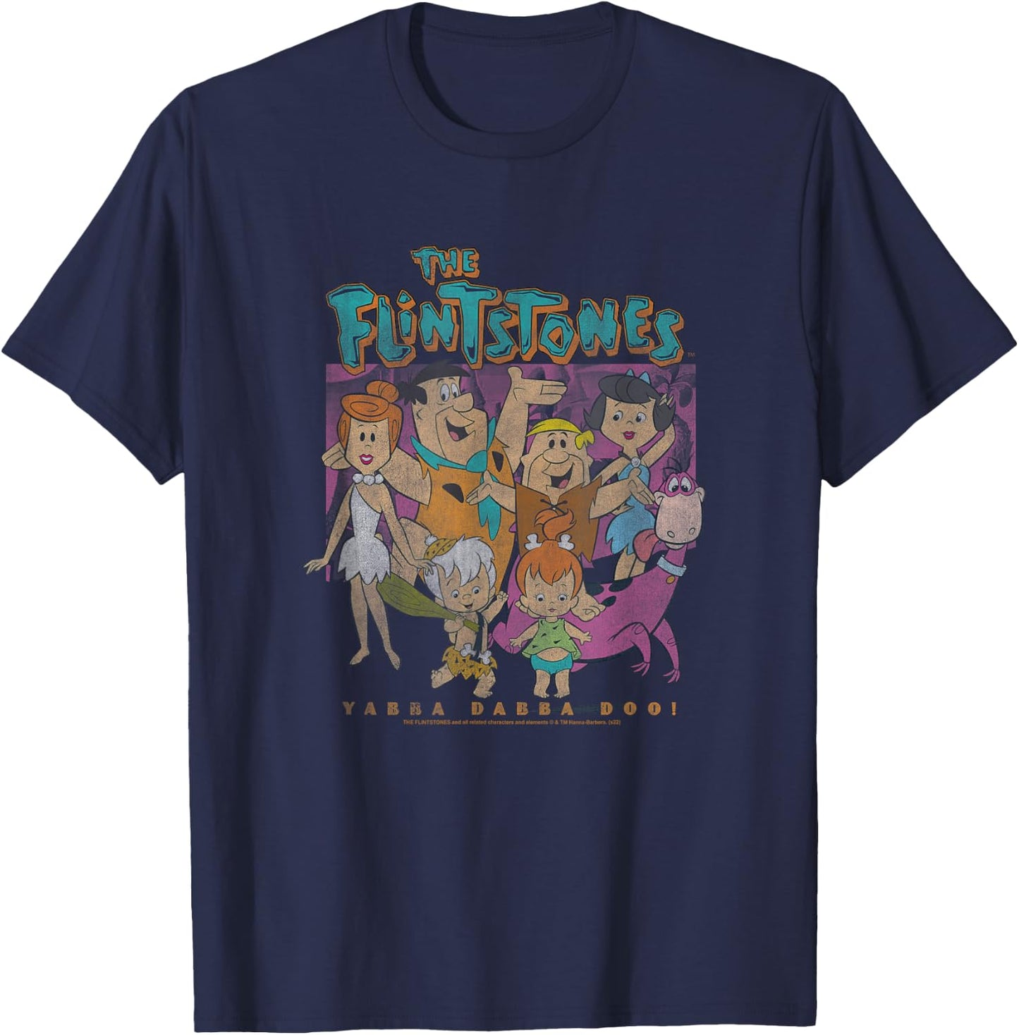 The Flintstones Yabba Dabba Doo! Distressed Family Portrait T-Shirt - T-Shirt | Navy