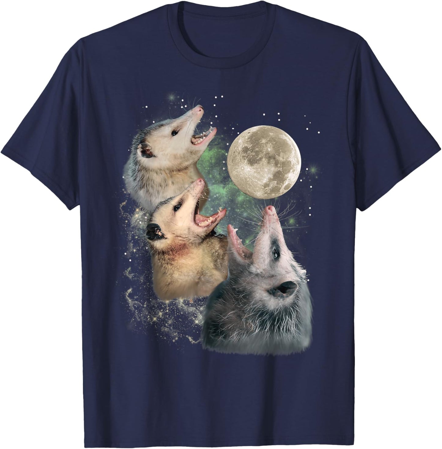 Three Opossums Moon 3 Possum Howling Funny Cursed Cult Meme Men Women T-Shirt - T-Shirt | Navy