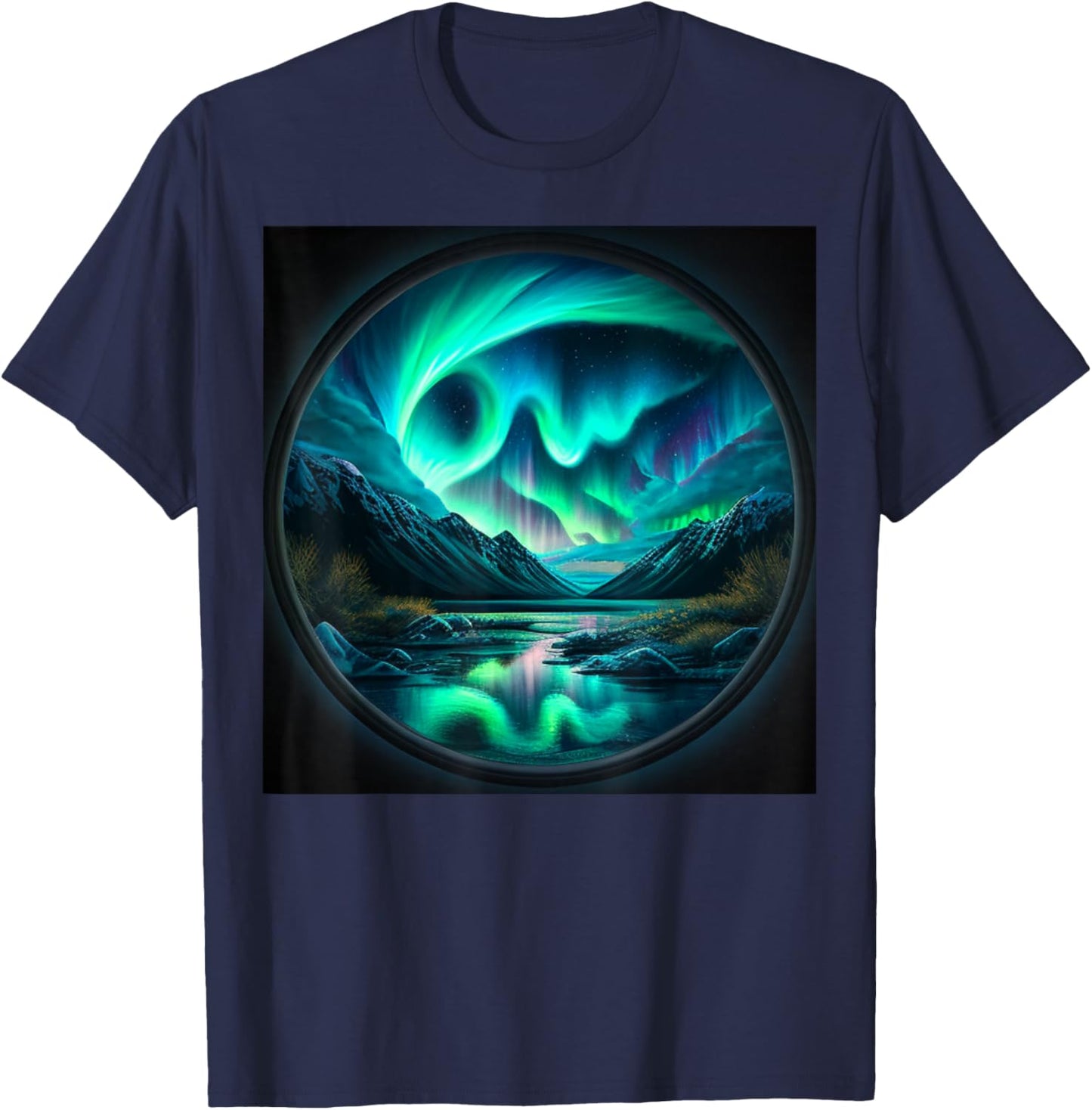 Alaska Aurora Borealis Nature Art for Hiking and Camping T-Shirt - T-Shirt | Navy
