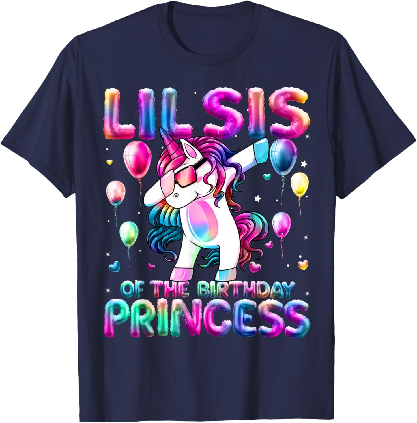 Sister of the Birthday Princess Girl Dabbing Unicorn Sister T-Shirt - T-Shirt | Navy