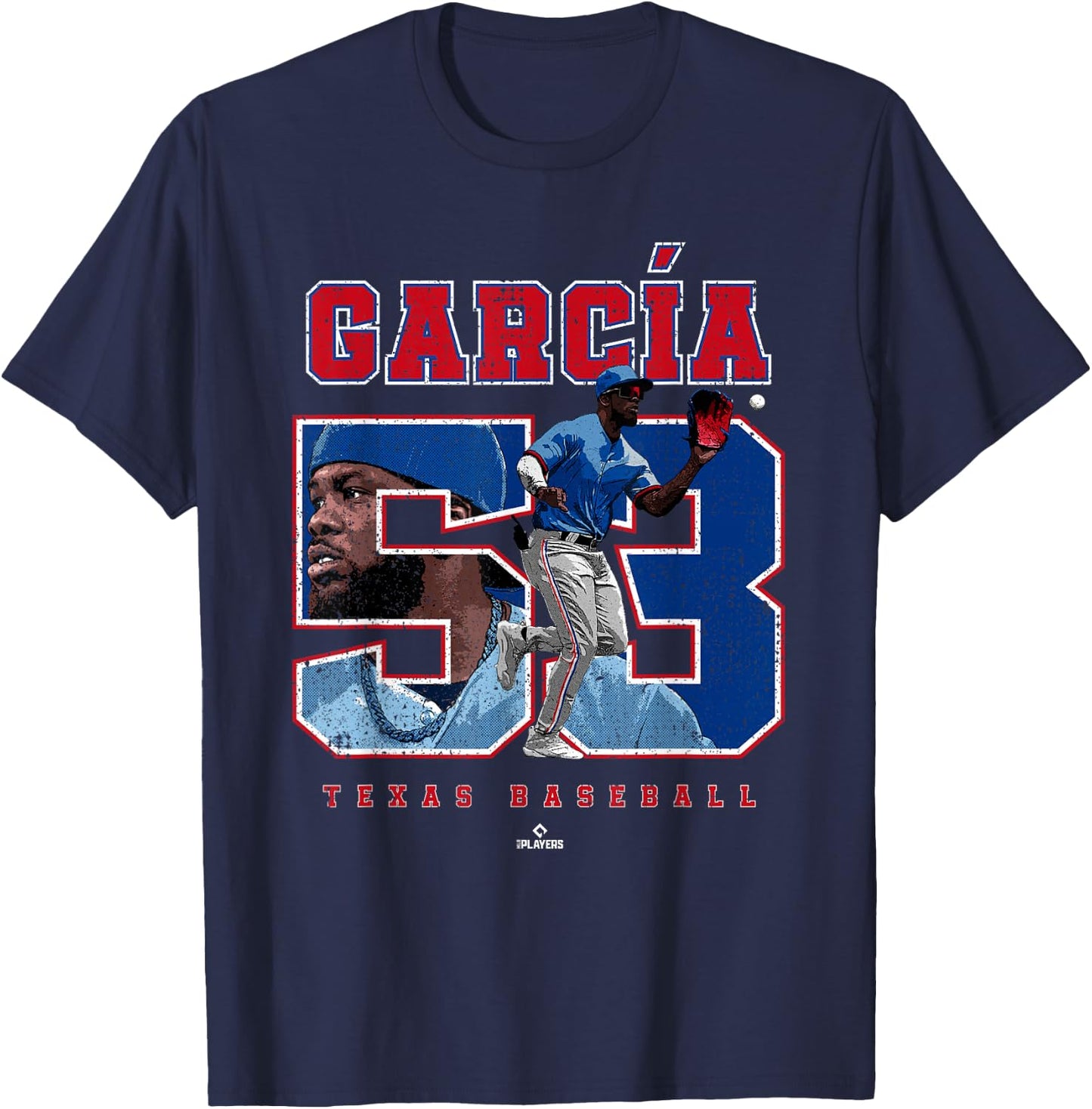 Number and Portrait Adolis Garcia Texas MLBPA T-Shirt - T-Shirt | Navy