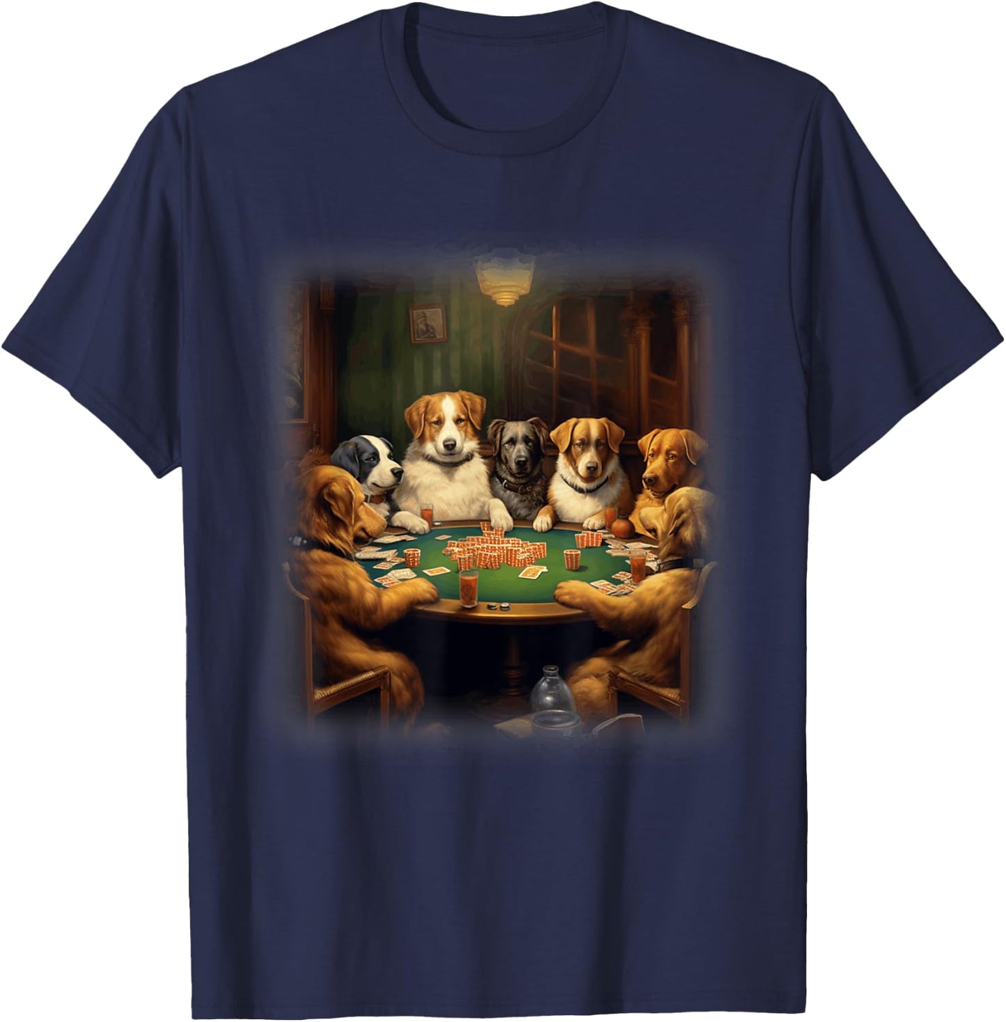 Dogs Playing Poker | A Friend in Need | Funny Dog Lover Art Men Women T-Shirt - T-Shirt | Navy