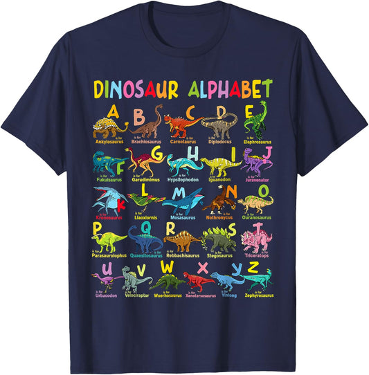 Types of Dinosaurs Alphabet A-Z ABC Dino Identification T-Shirt - T-Shirt | Navy