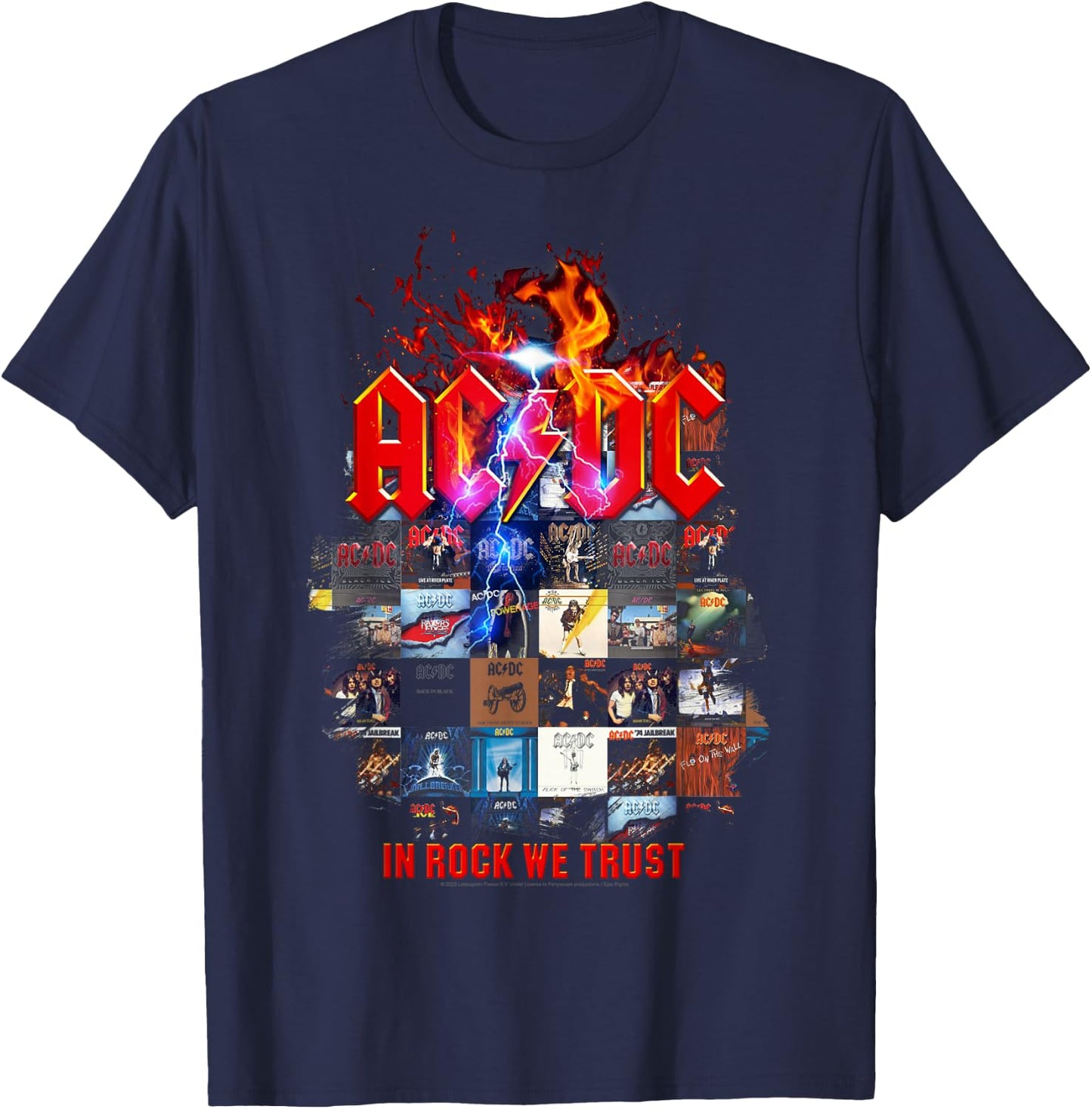 Official AC/DC In Rock We Trust Album Covers Rock Band Music T-Shirt - T-Shirt | Navy