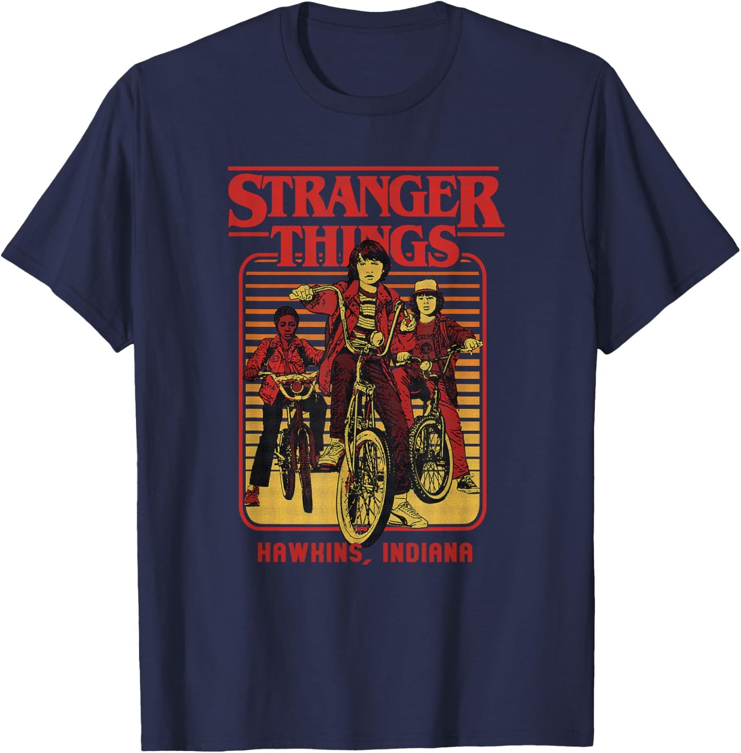 Stranger Things Retro Vintage Hawkins Indiana Bike Group T-Shirt - T-Shirt | Navy