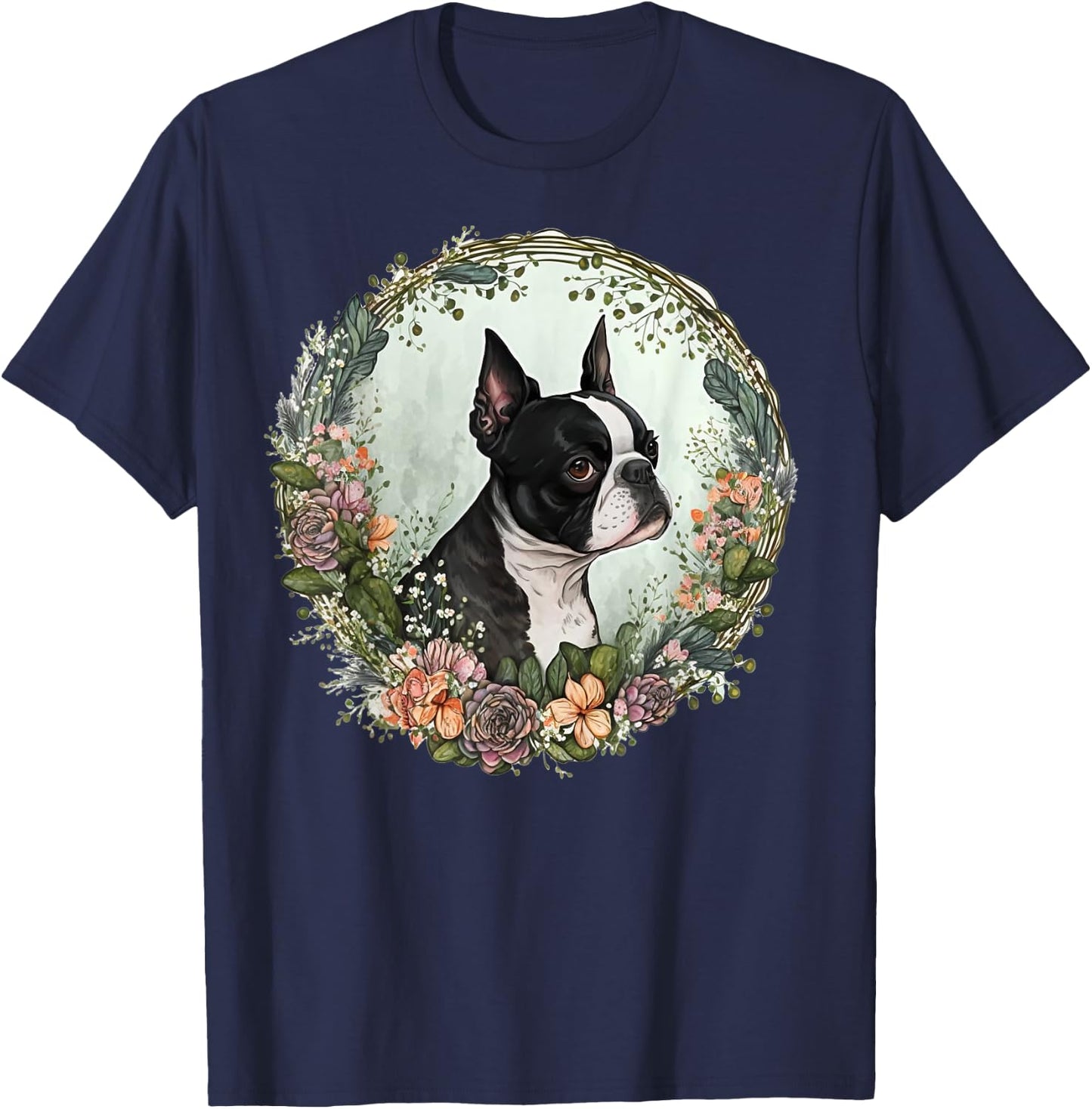 Cute Boston Terrier Dog on Boston Terrier Lover Men Women Kids T-Shirt - T-Shirt | Navy