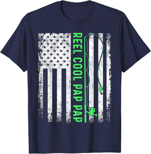 Reel Cool Pap Pap American Flag Funny Pap Pap Fisherman T-Shirt - T-Shirt | Navy